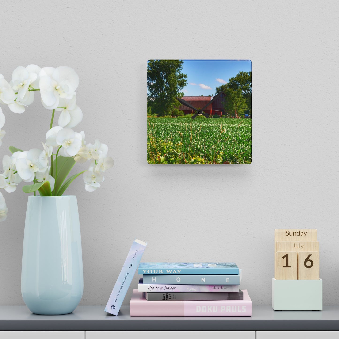 U R There Photography Canada Road Hidden Red Rustic Farmhouse Acrylic Analog Wall Clock