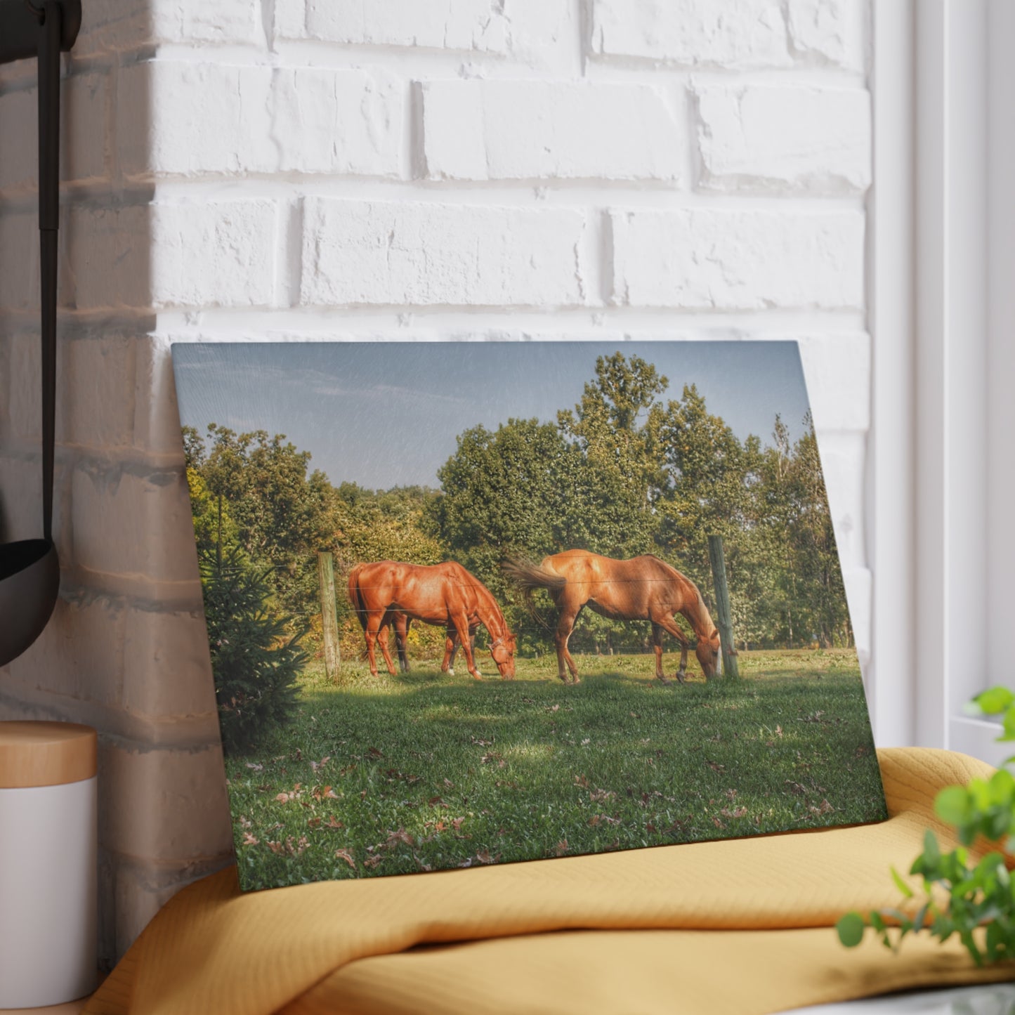 U R There Photography Caramel Horses Rustic Farmhouse Tempered-Glass Cutting Board