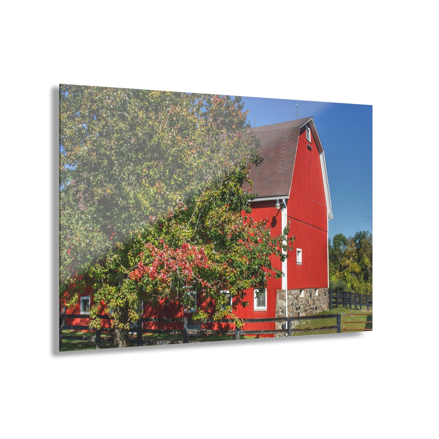 U R There Photography Oakwood Road Red Rustic Farmhouse Acrylic Wall Print