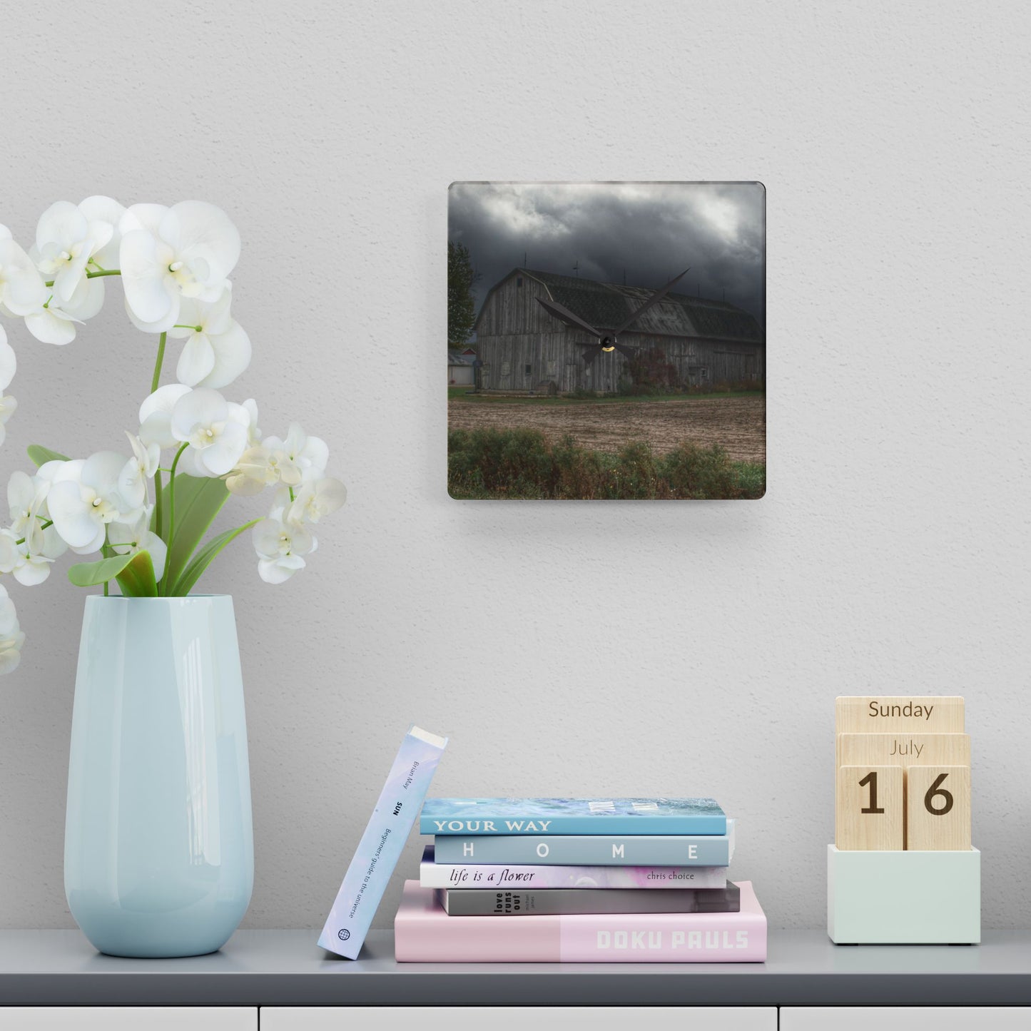 U R There Photography Waterman Road Grey II Rustic Farmhouse Acrylic Analog Wall Clock