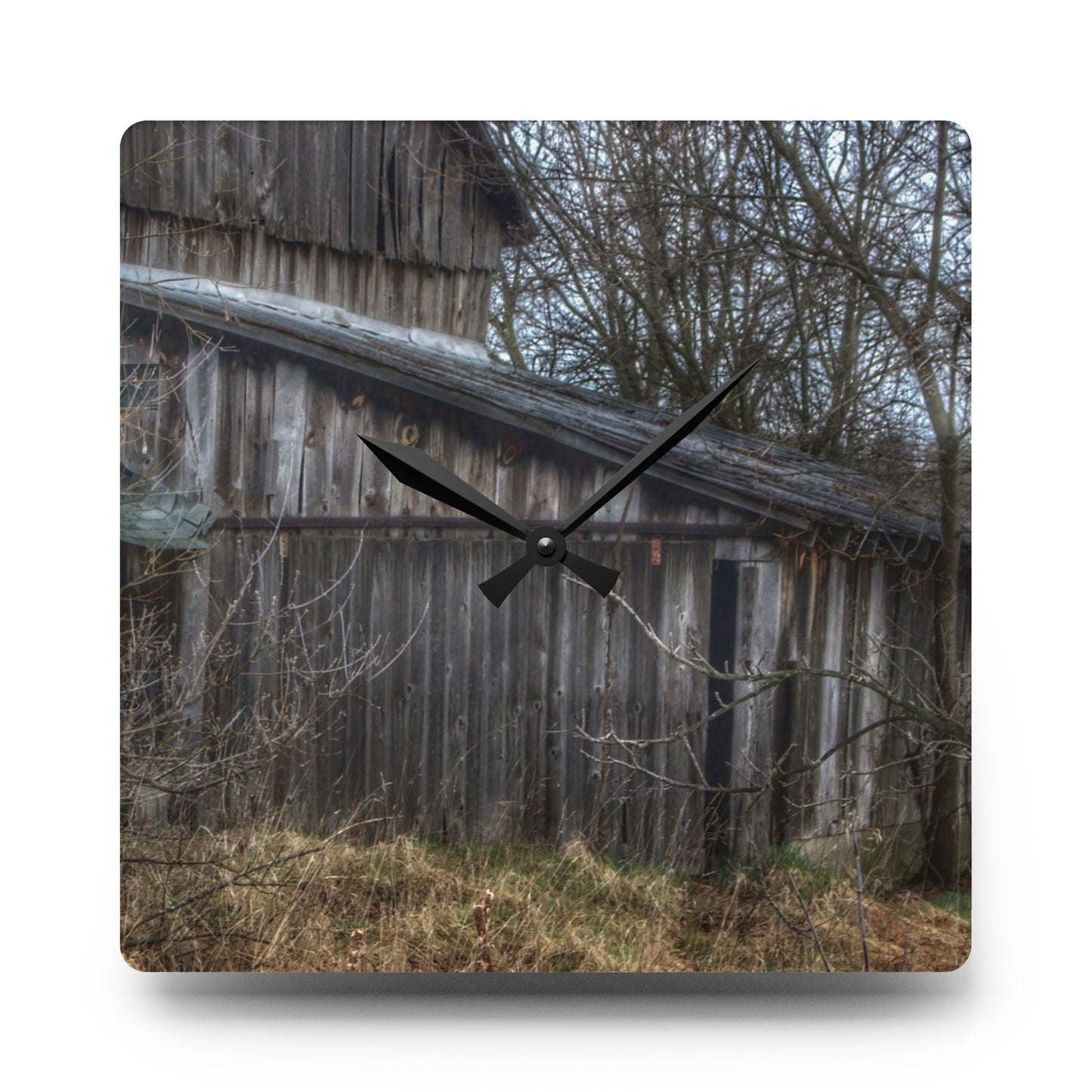 U R There Photography Rural Decay in Early Spring Rustic Farmhouse Acrylic Analog Wall Clock