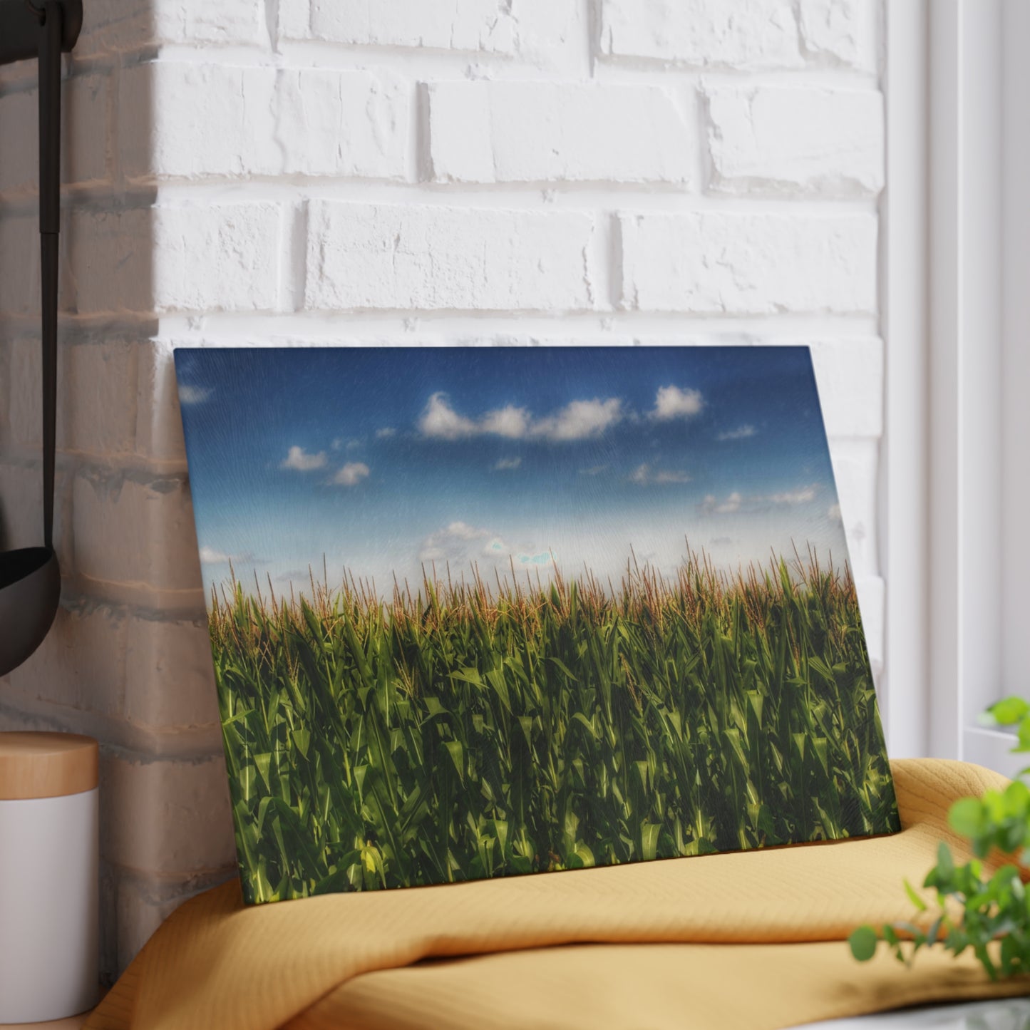 U R There Photography Sky-High Corn Rustic Farmhouse Tempered-Glass Cutting Board