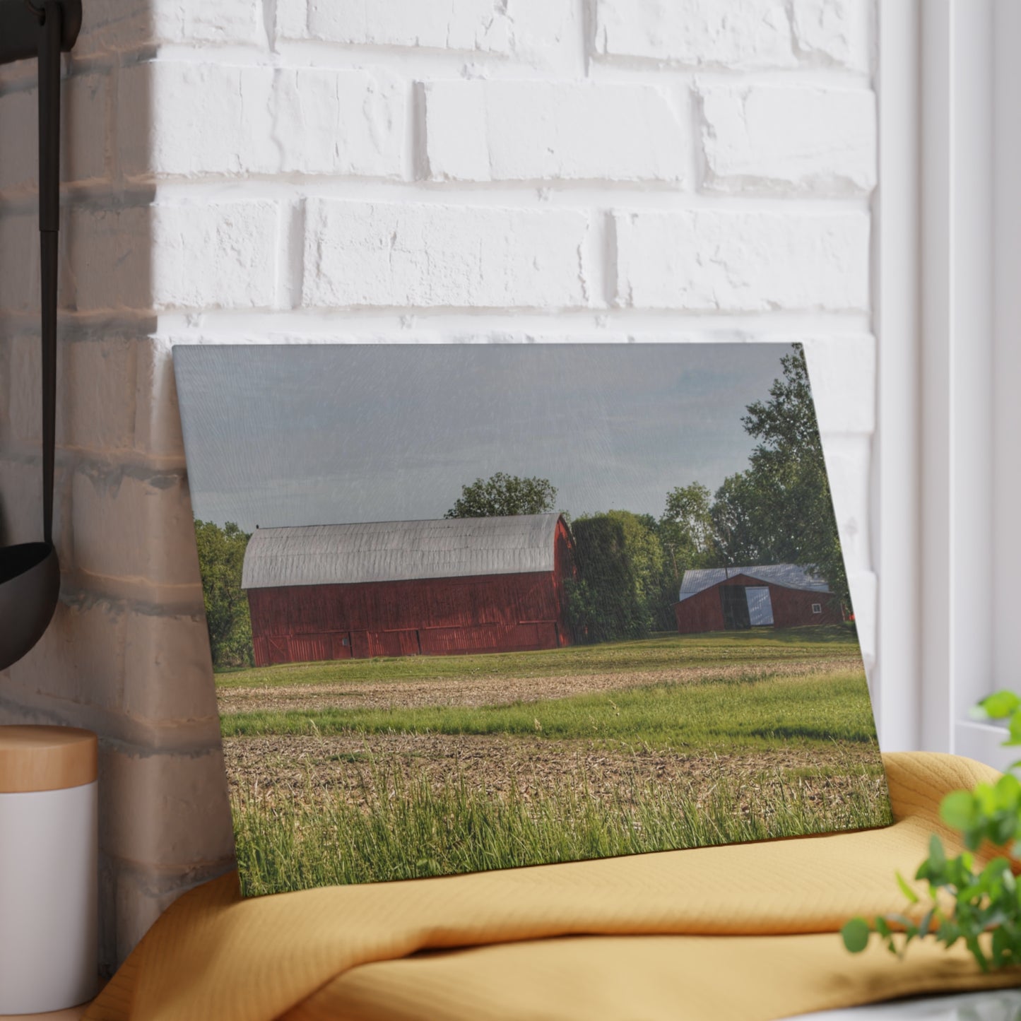 U R There Photography Catlin Road Reds Rustic Farmhouse Tempered-Glass Cutting Board