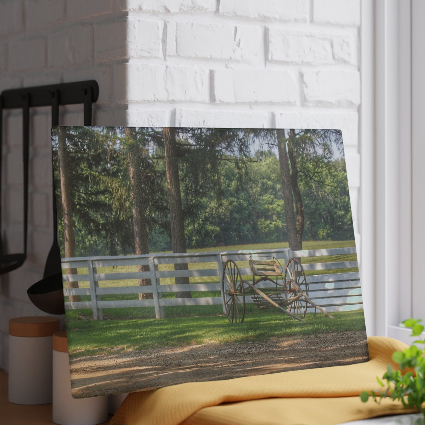 U R There Photography Thornville Buggy and Fence Rustic Farmhouse Tempered-Glass Cutting Board