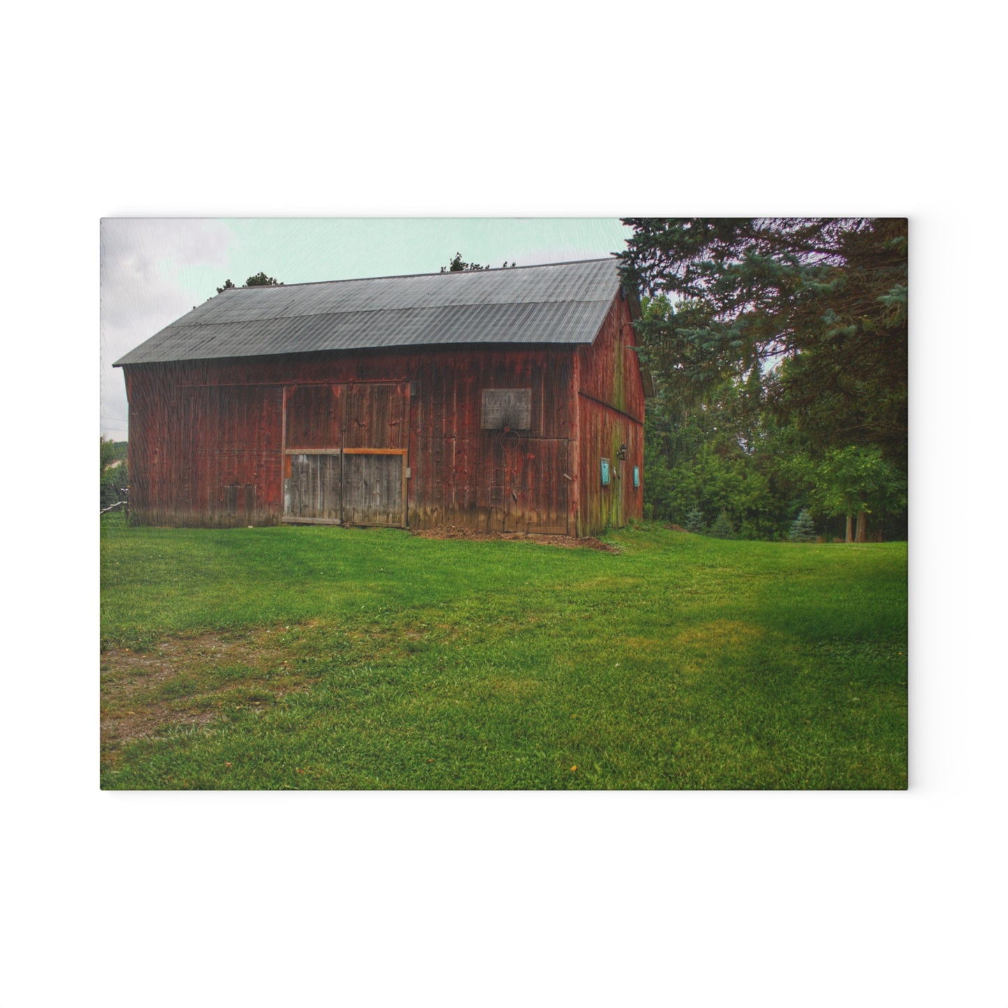 U R There Photography Rusted Red of Summer Rustic Farmhouse Tempered-Glass Cutting Board