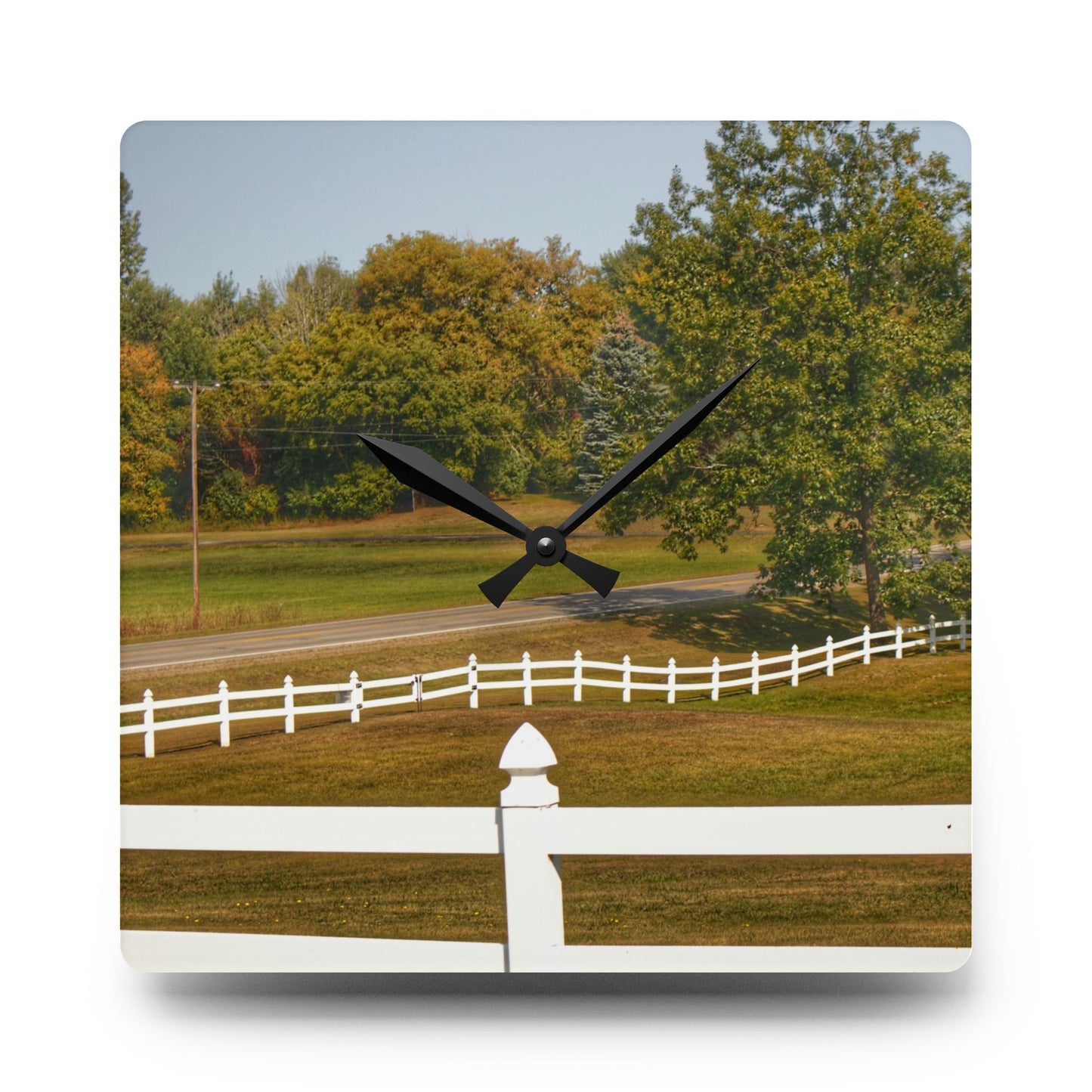 U R There Photography Beyond the White Fences Rustic Farmhouse Acrylic Analog Wall Clock