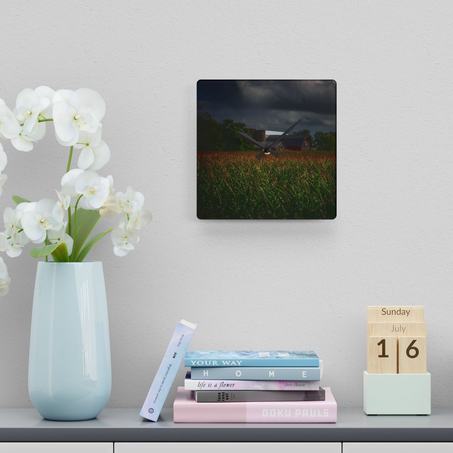U R There Photography Bishop Road Beyond the Corn Rustic Farmhouse Acrylic Analog Wall Clock