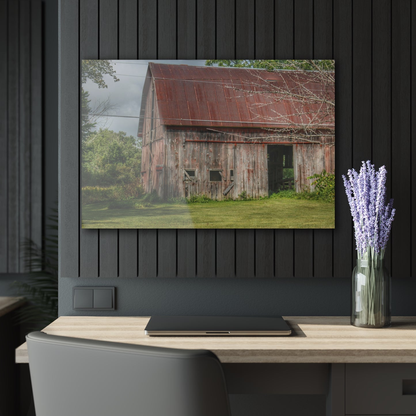 U R There Photography Columbiaville Roadside Grey and Rusted Rustic Farmhouse Acrylic Wall Print