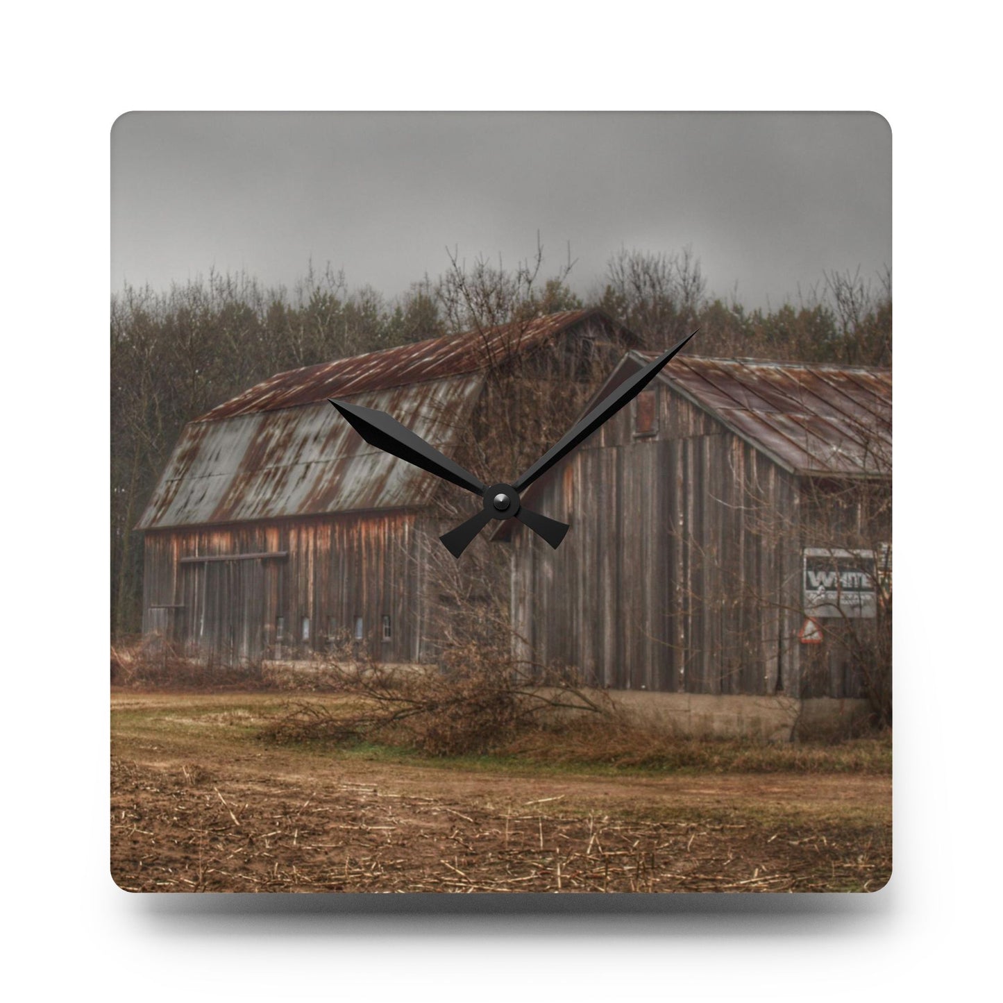 U R There Photography Arbela Road Greys Rustic Farmhouse Acrylic Analog Wall Clock
