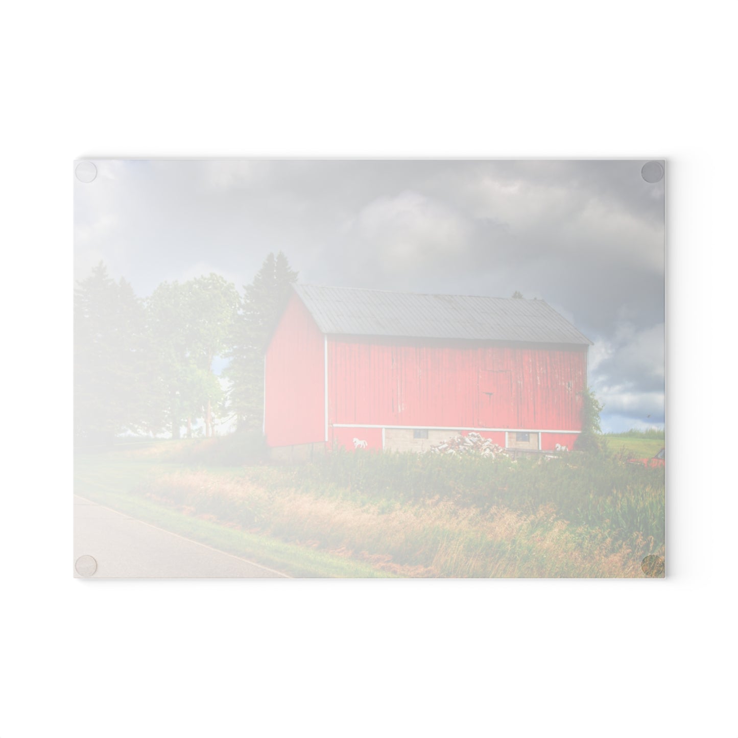 U R There Photography West Brown Horse Barn I Rustic Farmhouse Tempered-Glass Cutting Board