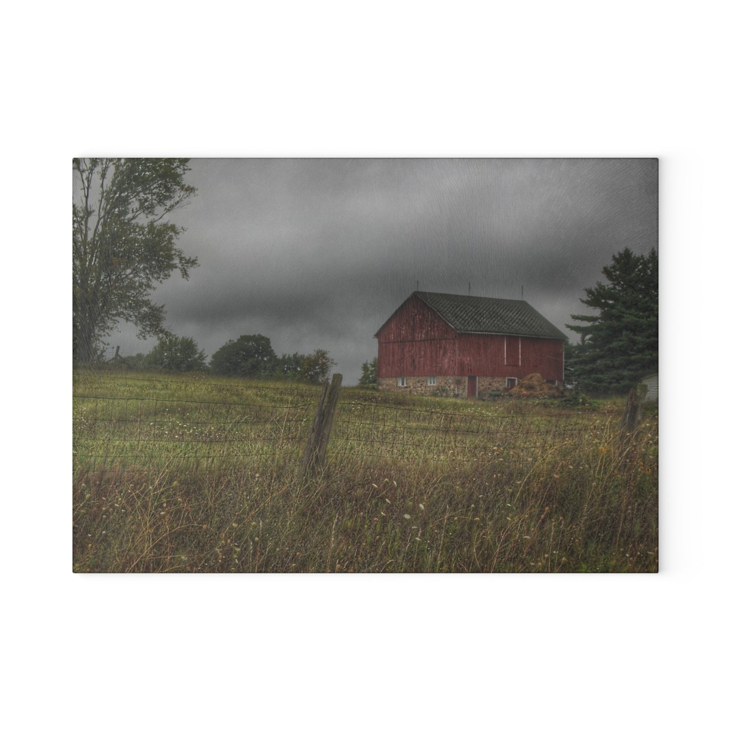 U R There Photography Stone Red Rustic Farmhouse Tempered-Glass Cutting Board