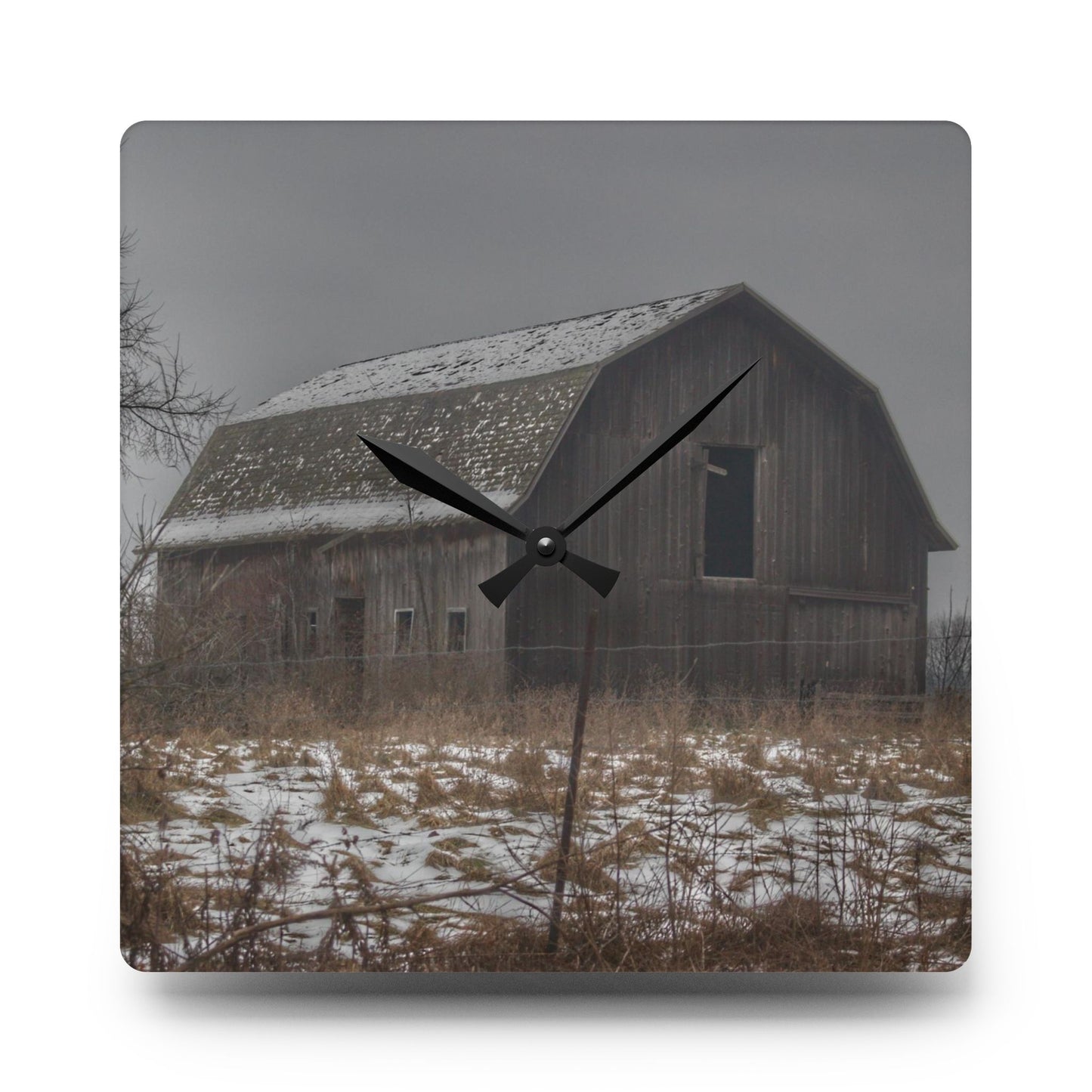 U R There Photography South Kirk Road Grey Rustic Farmhouse Acrylic Analog Wall Clock