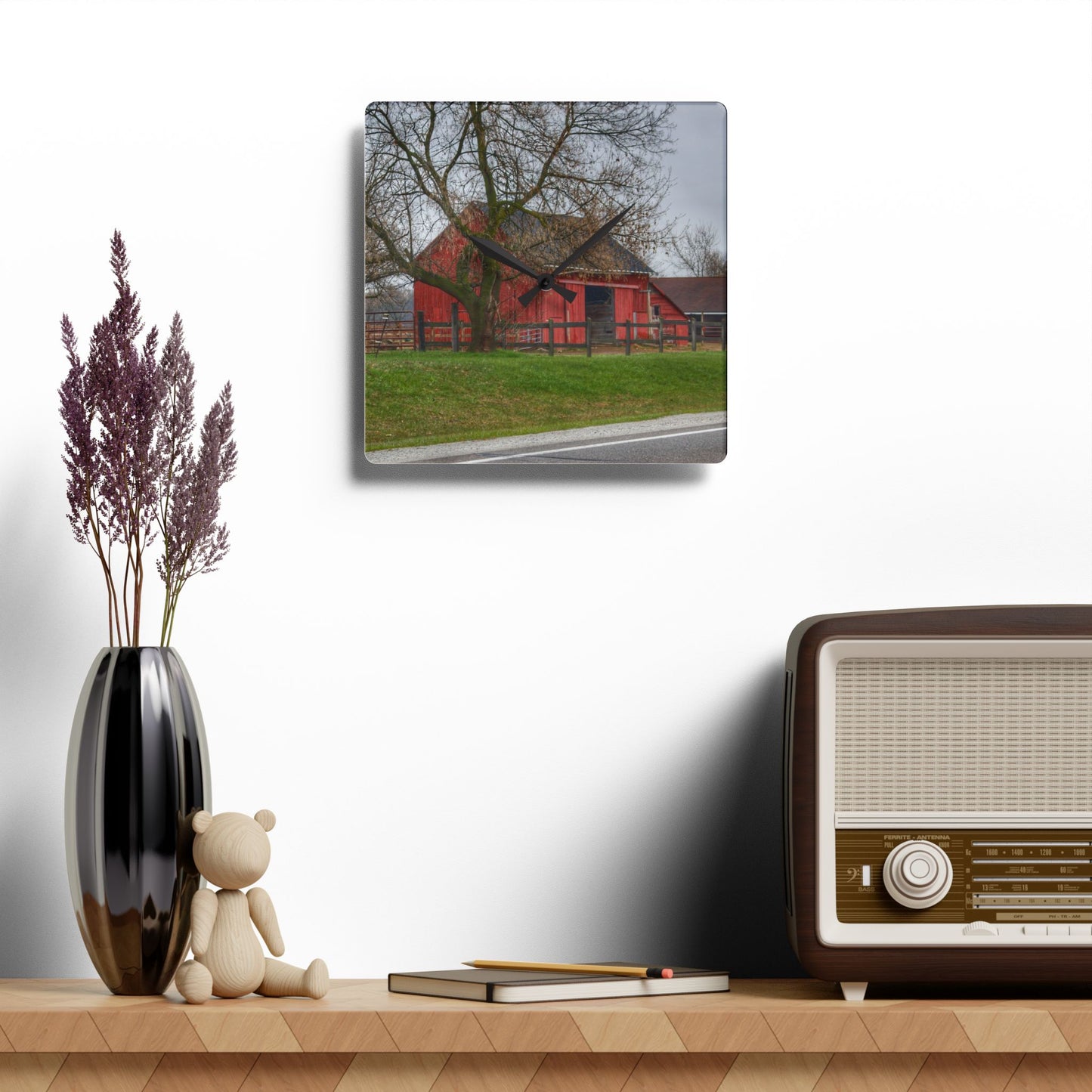 U R There Photography M-21 Roadside Stable I Rustic Farmhouse Acrylic Analog Wall Clock