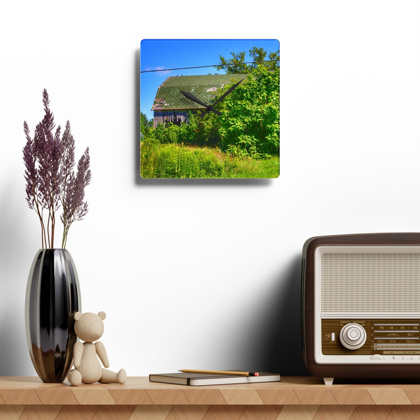 U R There Photography Hidden Grey of Hunters Creek Rustic Farmhouse Acrylic Analog Wall Clock