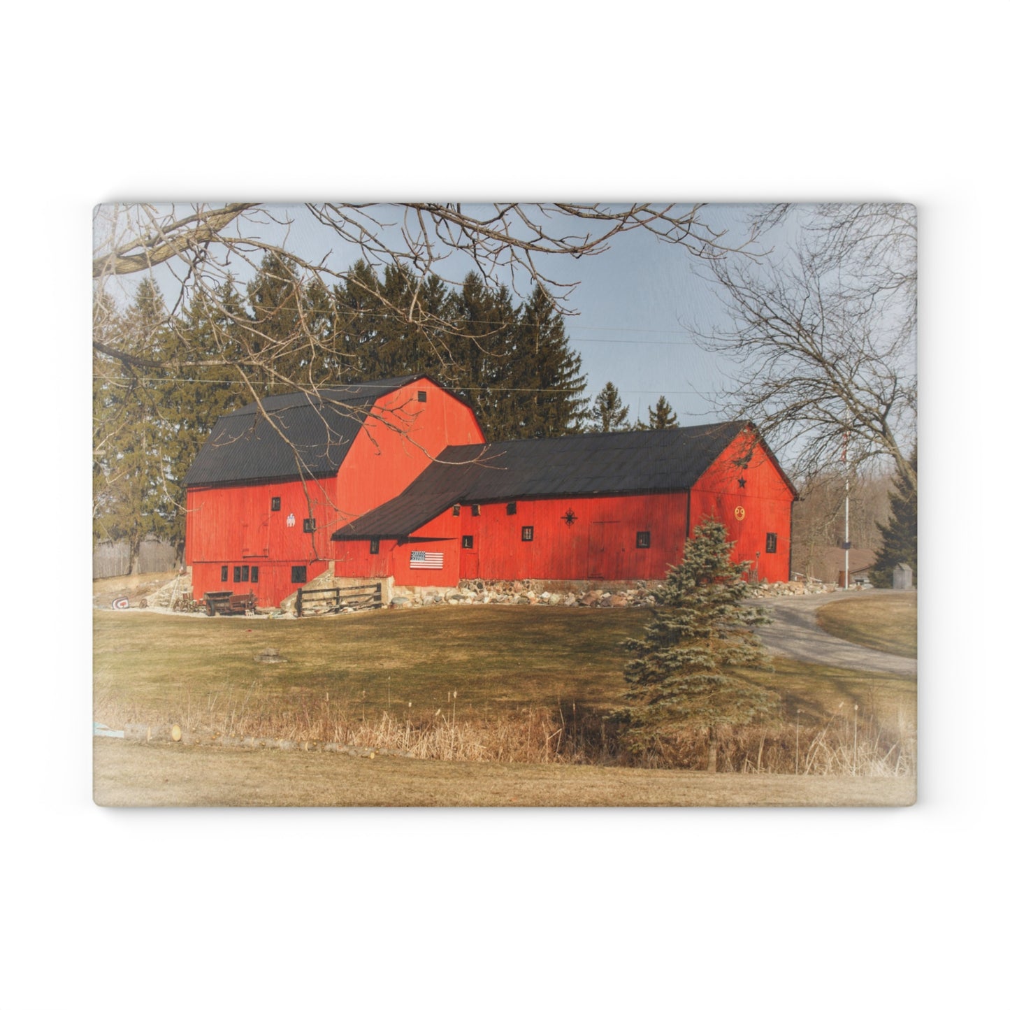 U R There Photography Thomas Road Patriot Barn Rustic Farmhouse Tempered-Glass Cutting Board