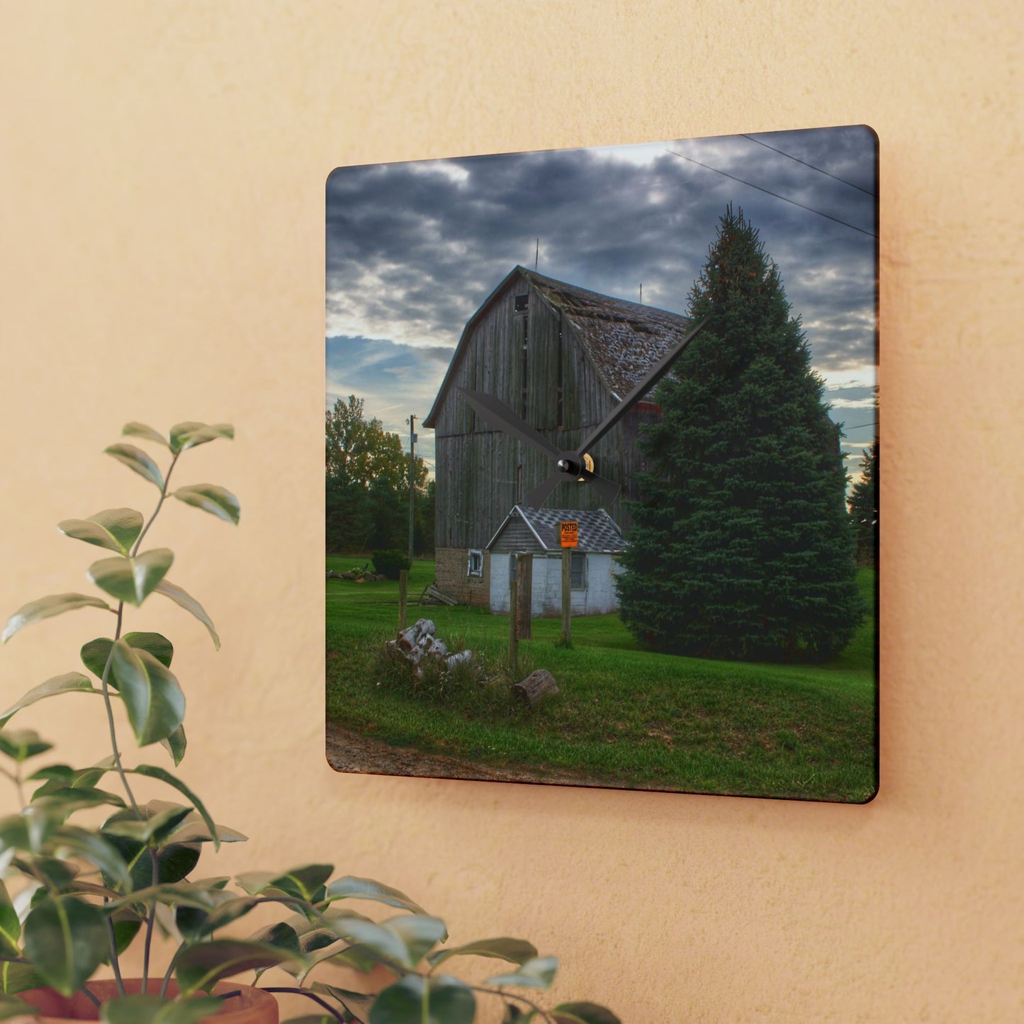 U R There Photography Rich Road Falling Grey II Rustic Farmhouse Acrylic Analog Wall Clock