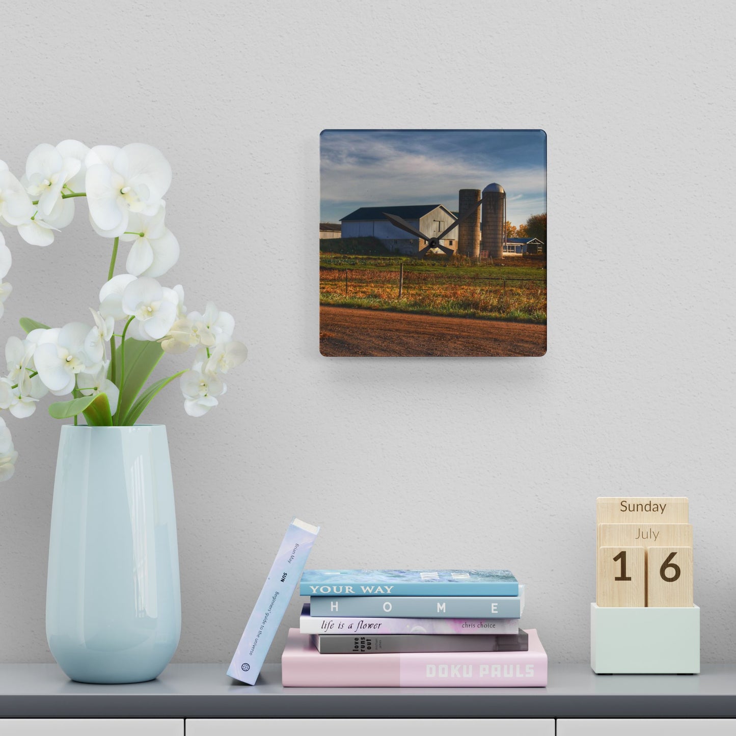 U R There Photography Cade Road White Rustic Farmhouse Acrylic Analog Wall Clock