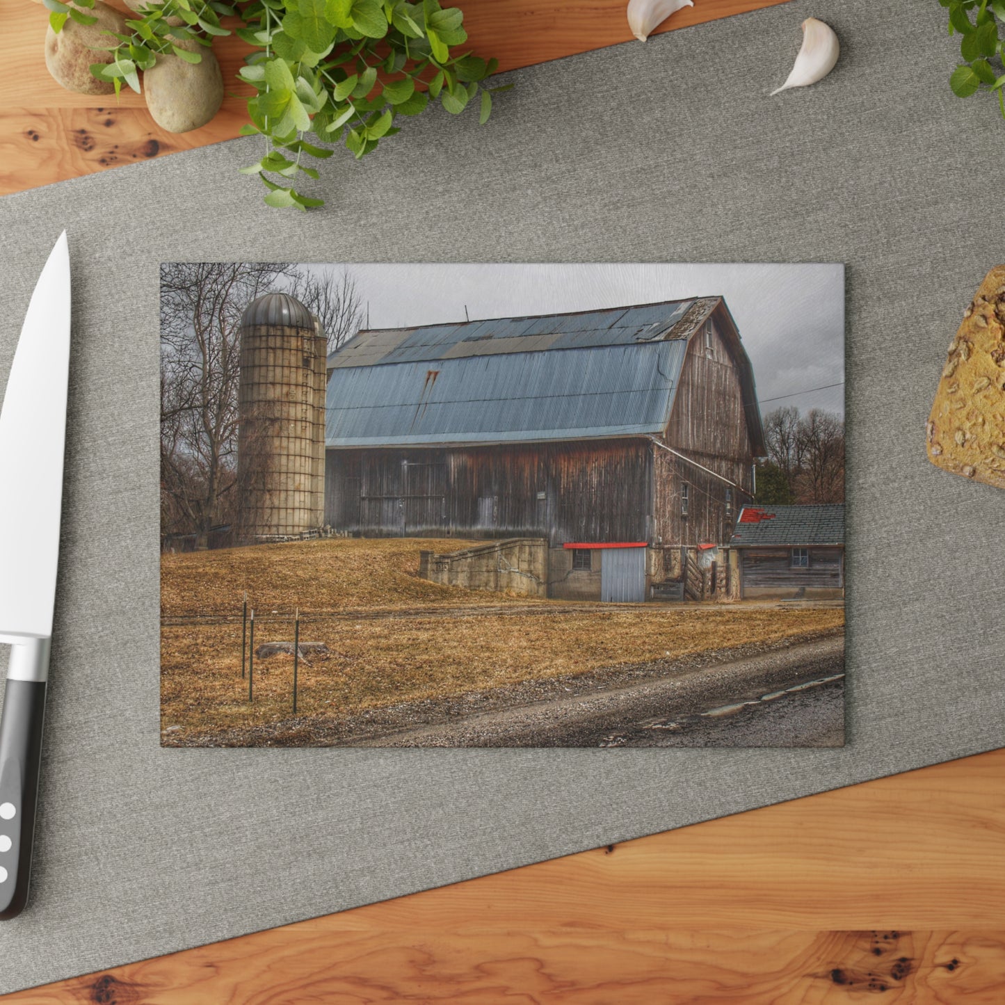 U R There Photography Seymour Lake Roadside Grey Rustic Farmhouse Tempered-Glass Cutting Board