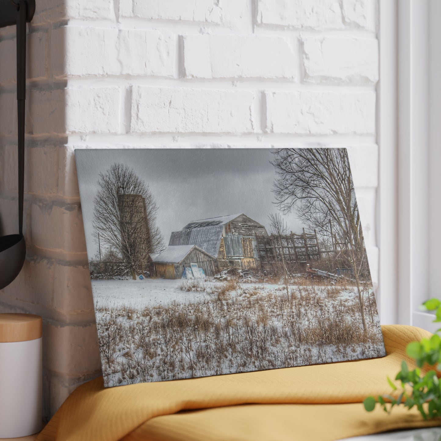U R There Photography Vermilya Grey and Silo Rustic Farmhouse Tempered-Glass Cutting Board