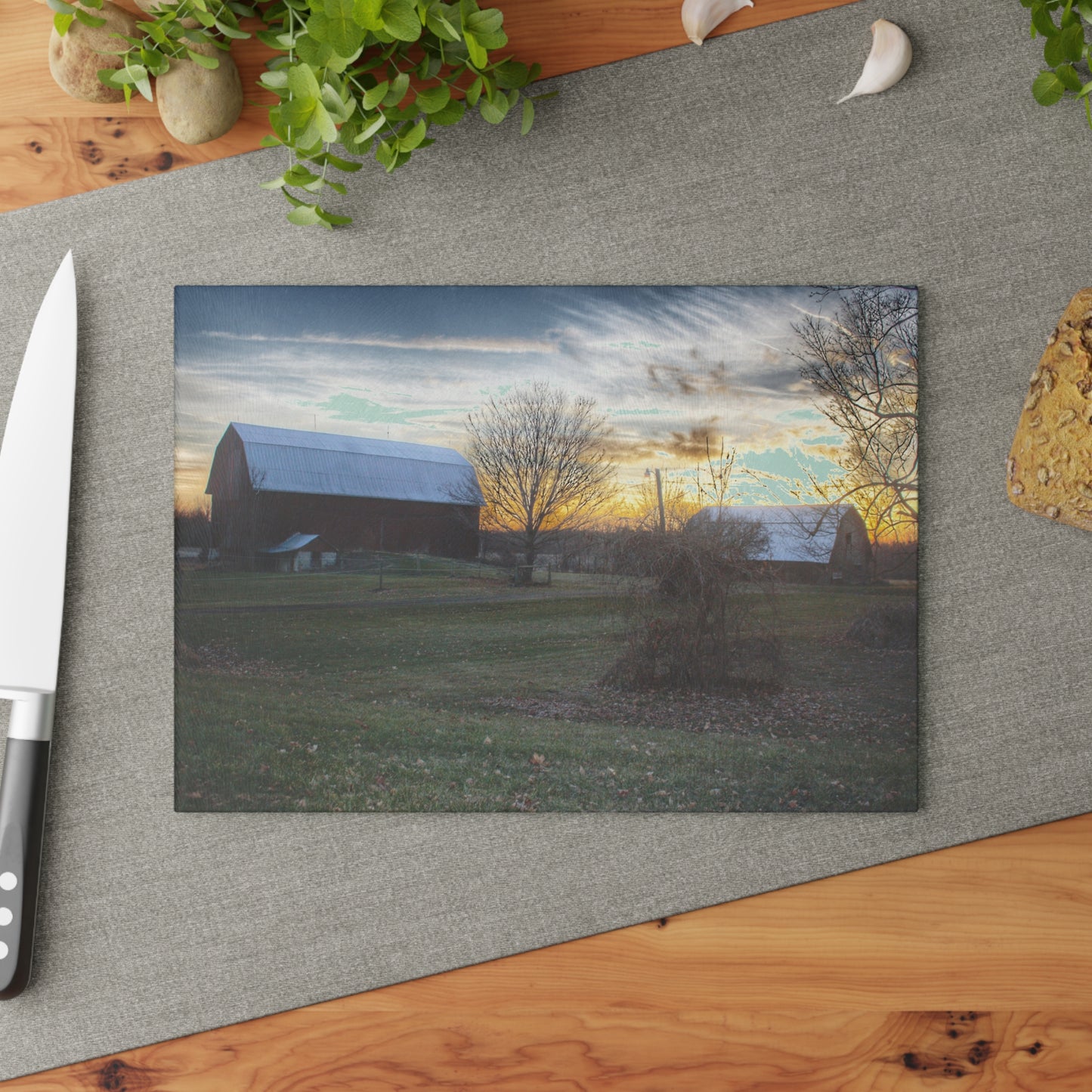 U R There Photography Ortonville Red Rustic Farmhouse Tempered-Glass Cutting Board