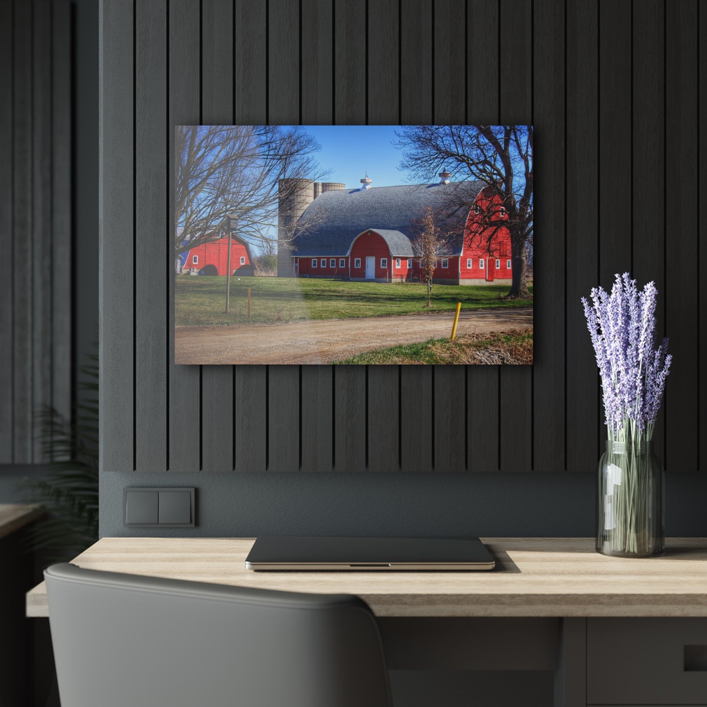 U R There Photography Hough Road Reds and Silo II Rustic Farmhouse Acrylic Wall Print