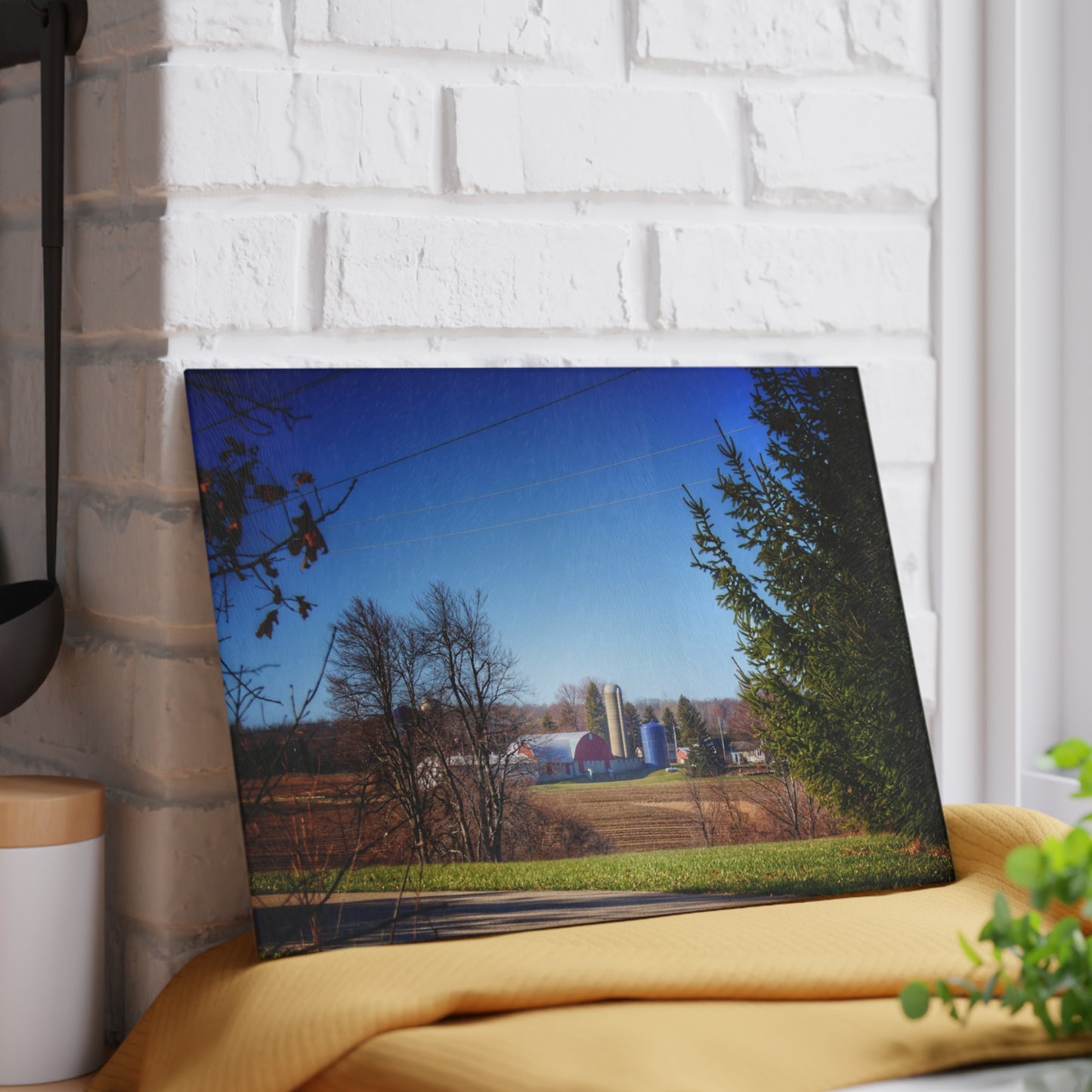 U R There Photography Across the Field on Brocker Road Rustic Farmhouse Tempered-Glass Cutting Board