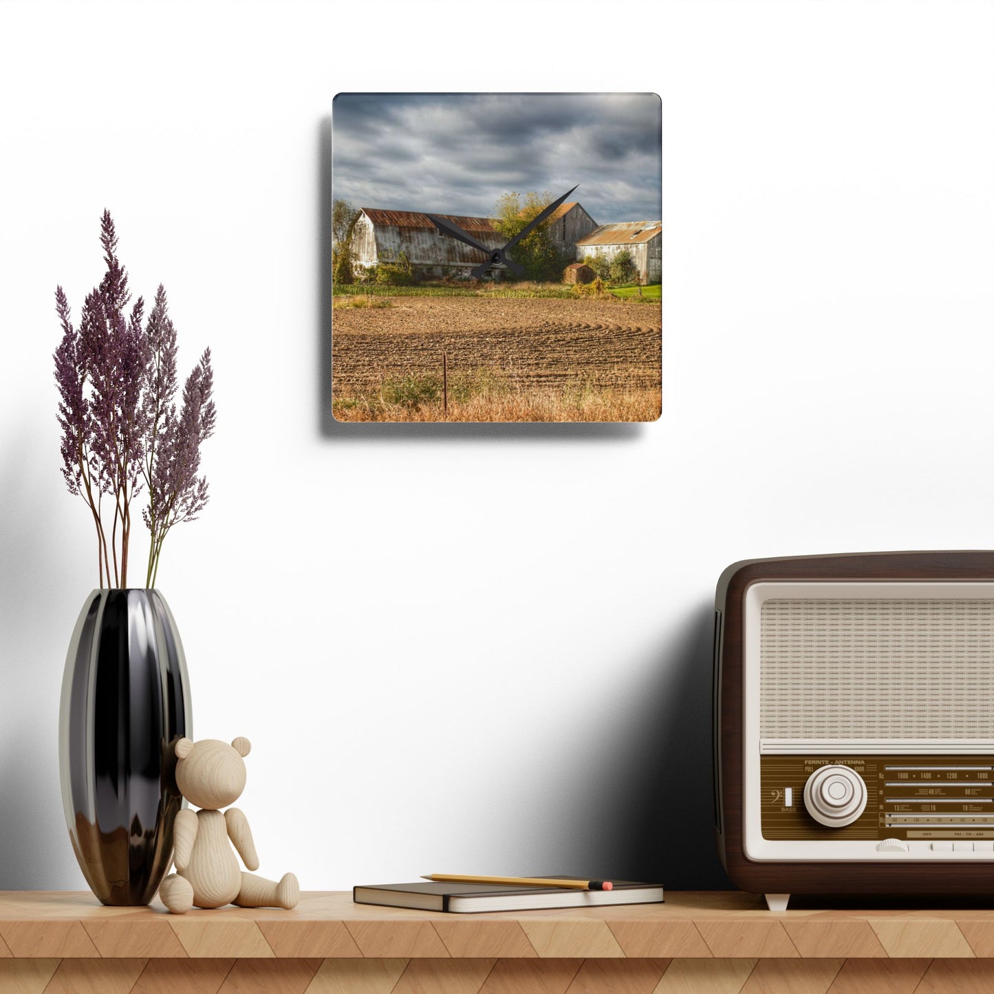 U R There Photography Newark Road Whites Rustic Farmhouse Acrylic Analog Wall Clock