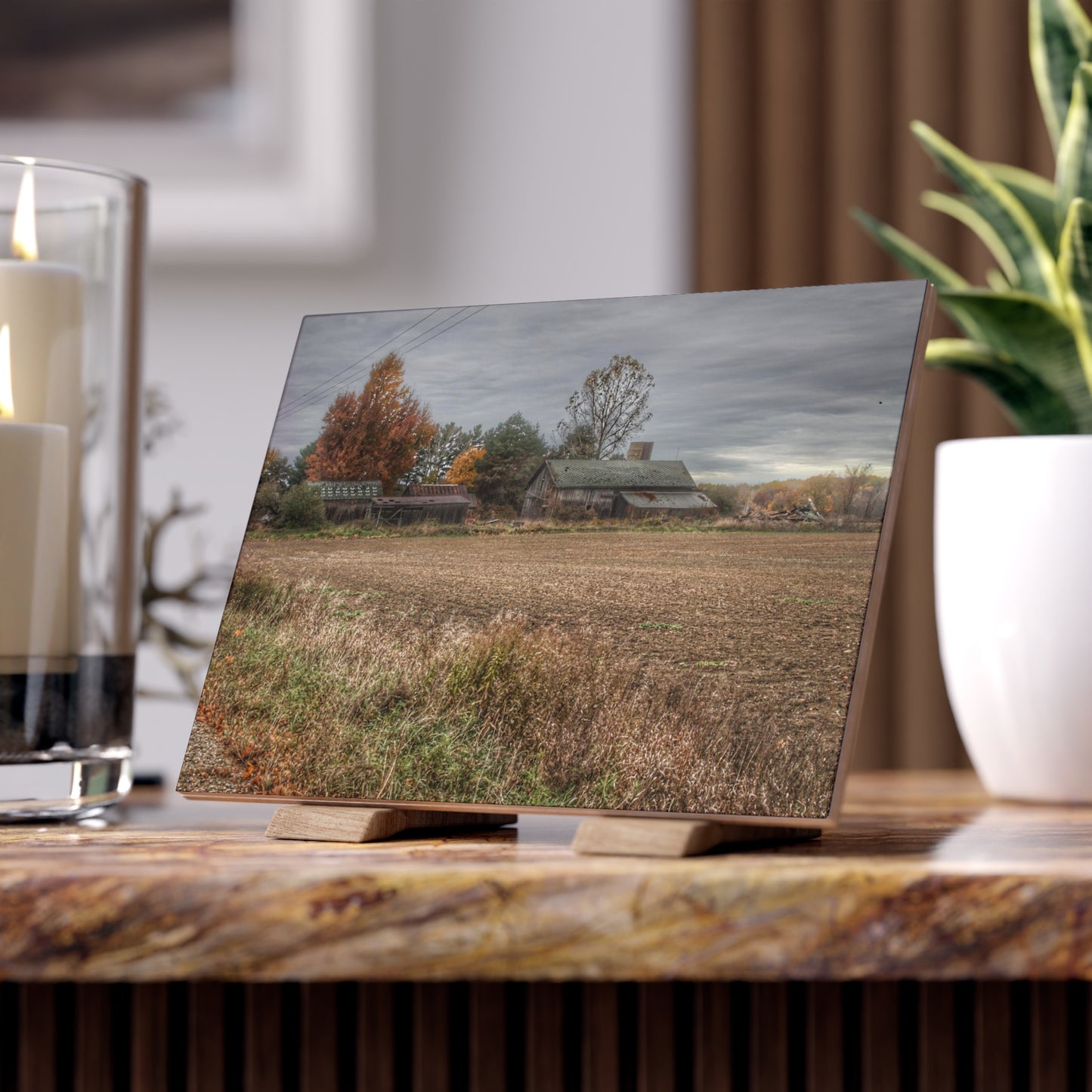 U R There Photography Birch Run Road Greys II Rustic Farmhouse Decorative Ceramic Tile