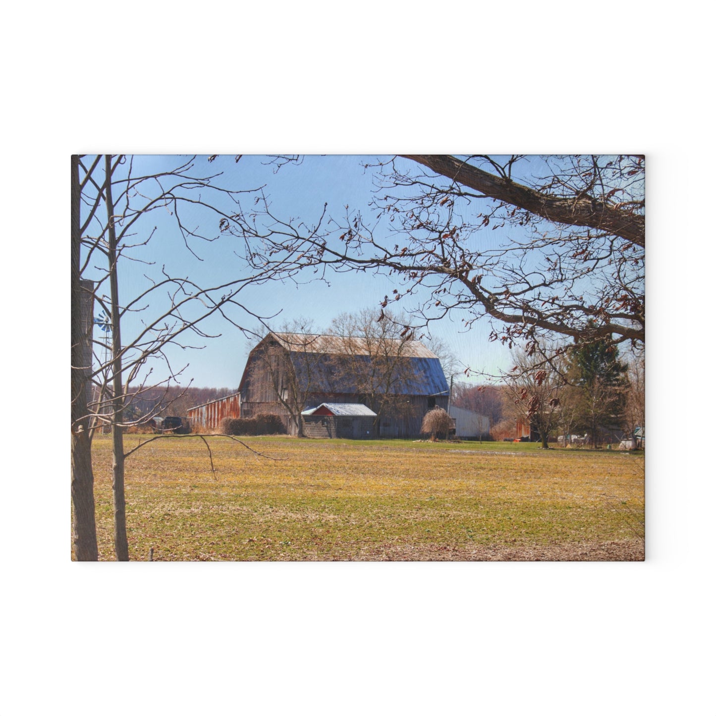 U R There Photography Rider Road Greys Rustic Farmhouse Tempered-Glass Cutting Board