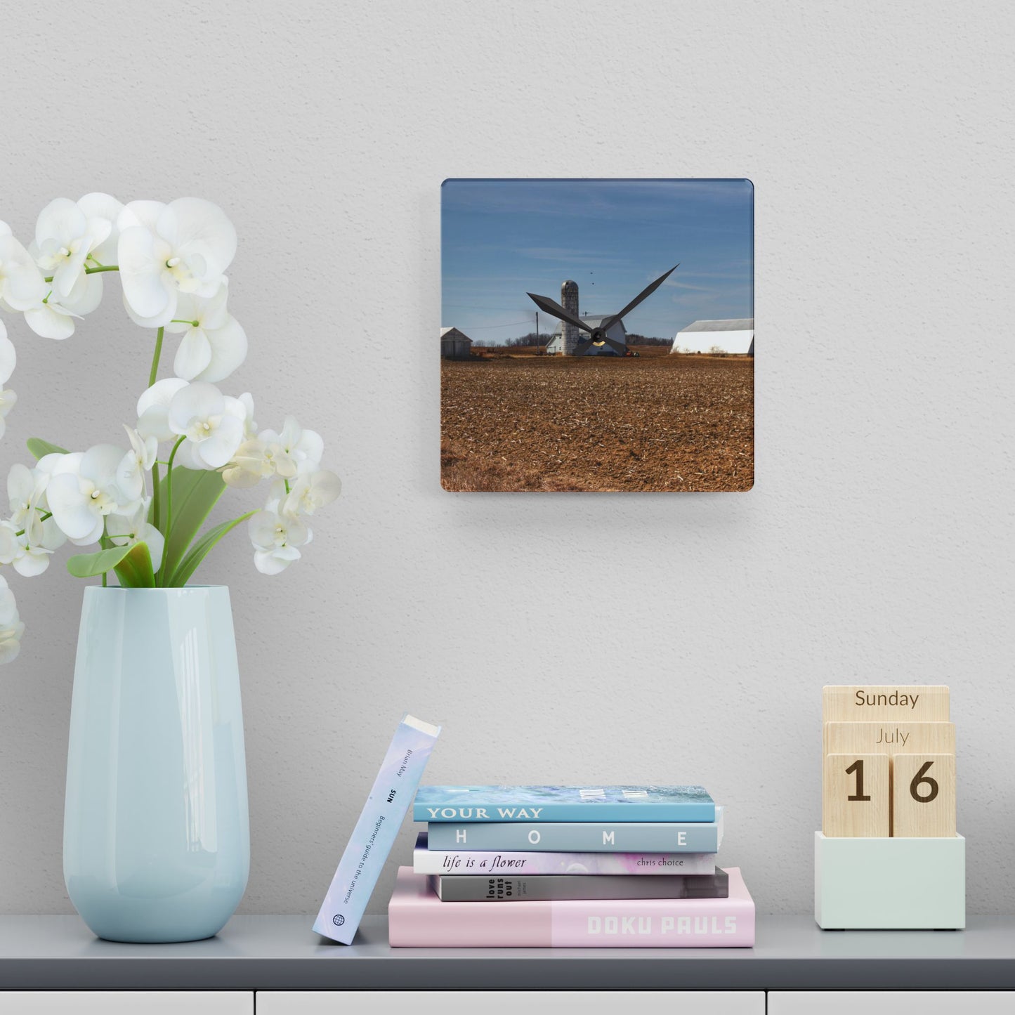 U R There Photography Colling Whites Rustic Farmhouse Acrylic Analog Wall Clock