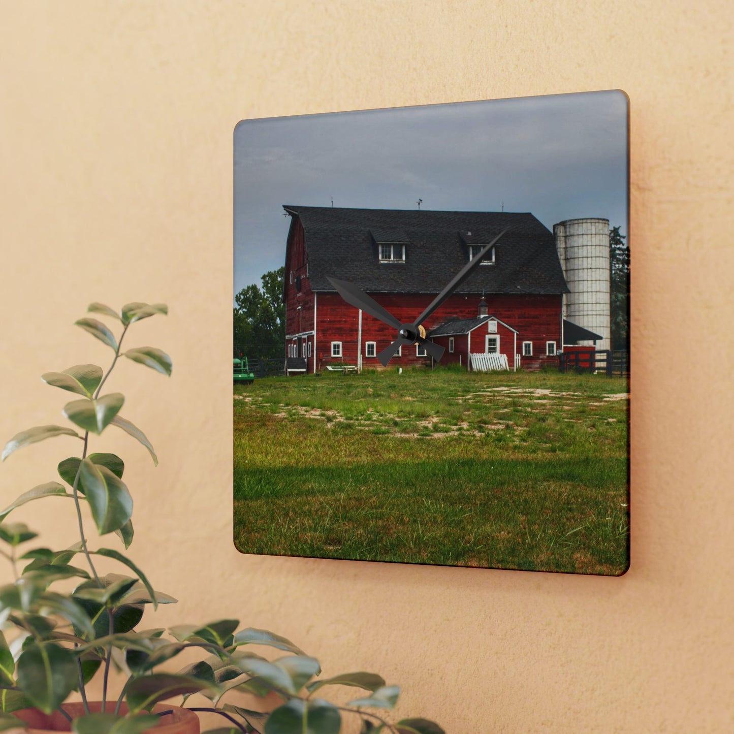 Rustic Farmhouse Wall Clock featuring Oxford Old Red and Silo