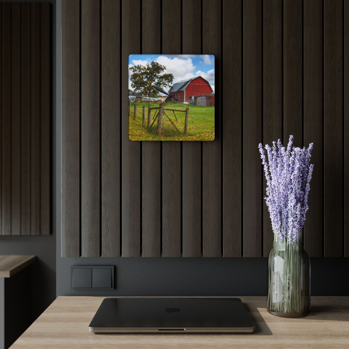 U R There Photography Beyond the Fence on Frances Road Rustic Farmhouse Acrylic Analog Wall Clock