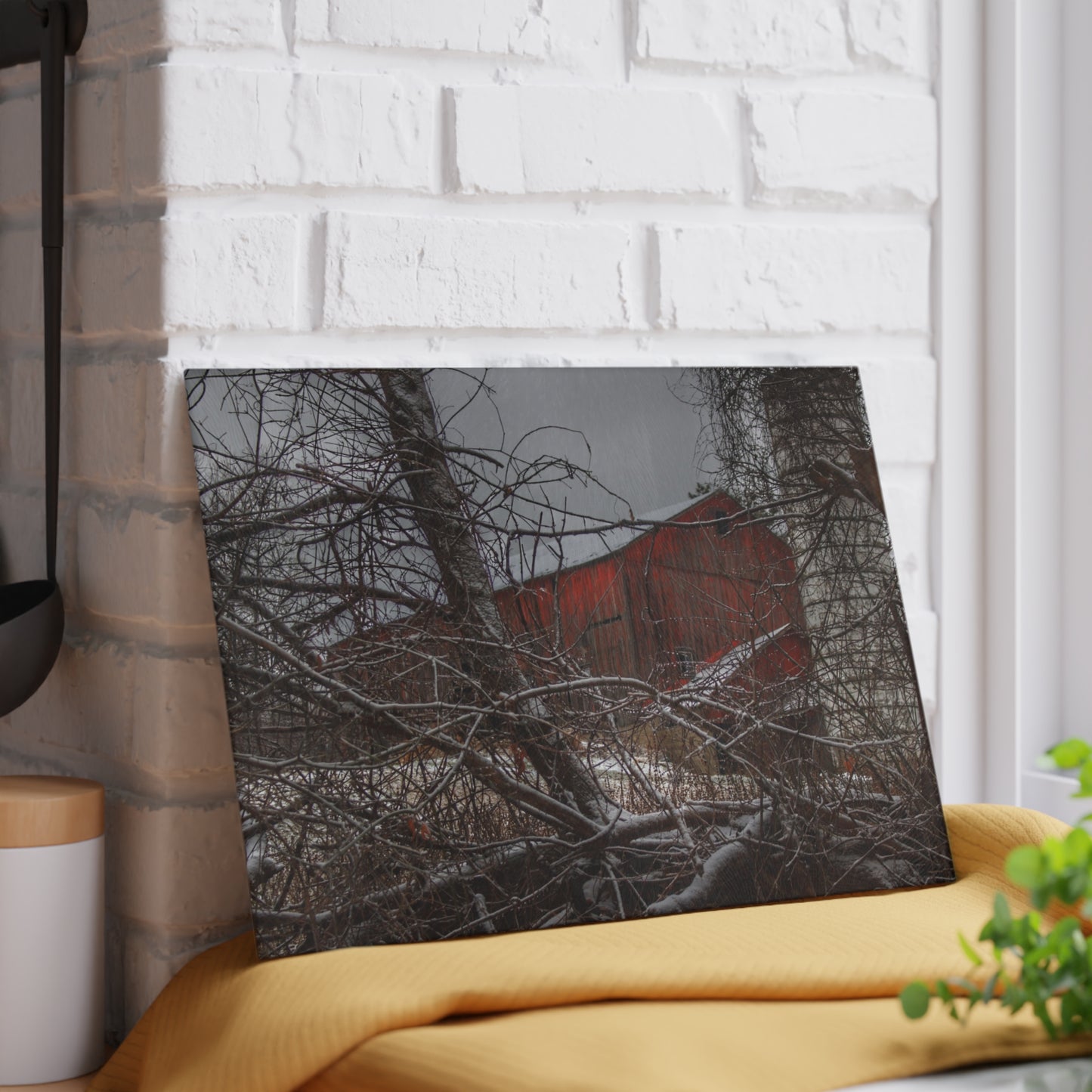 U R There Photography Sandhill Road Hidden Red II Rustic Farmhouse Tempered-Glass Cutting Board