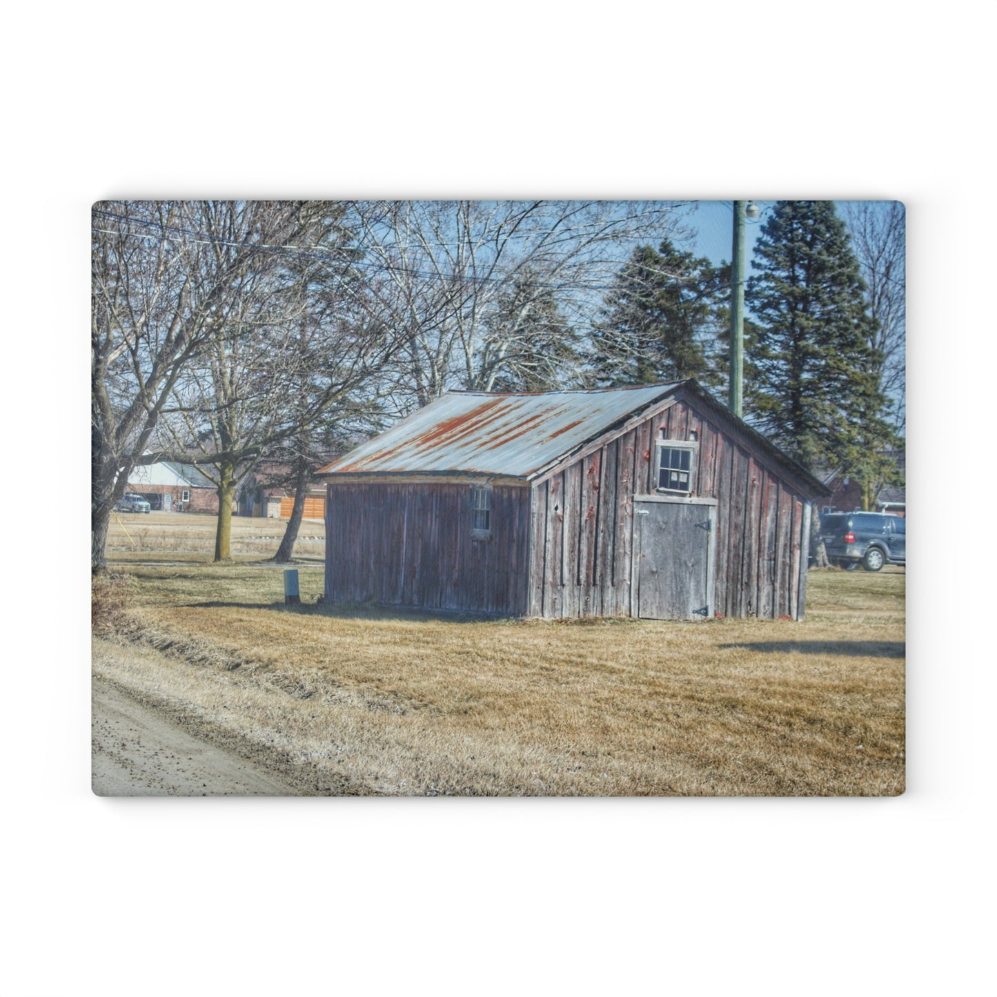 U R There Photography Ray Center Roadside Shack Rustic Farmhouse Tempered-Glass Cutting Board