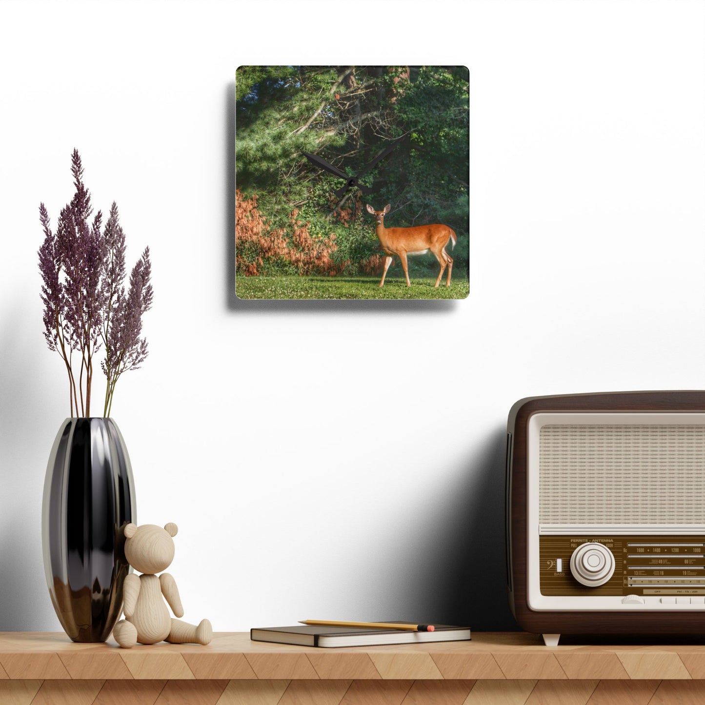 U R There Photography Mitchell Road Doe Rustic Farmhouse Acrylic Analog Wall Clock