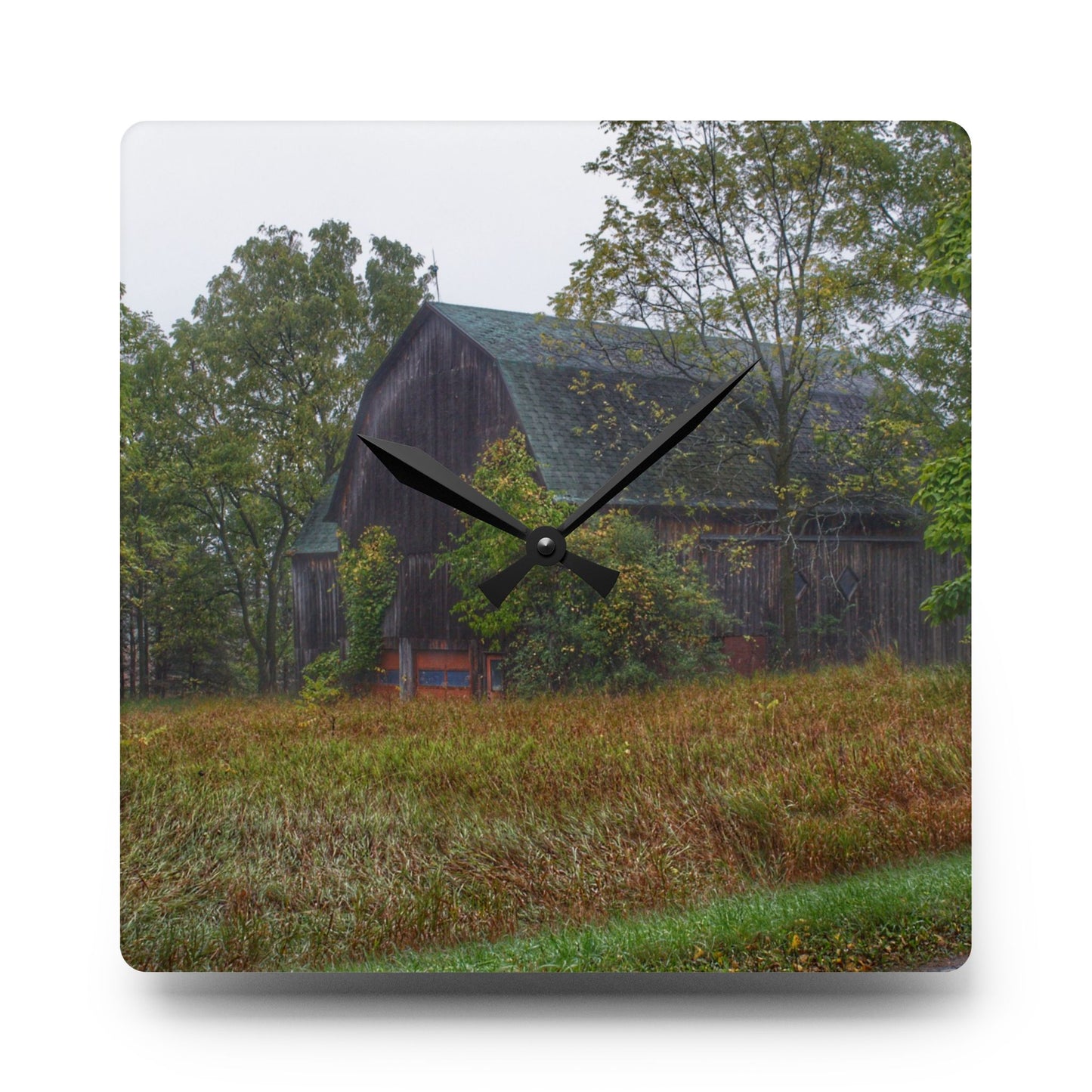 U R There Photography Metamora Road Grey Rustic Farmhouse Acrylic Analog Wall Clock
