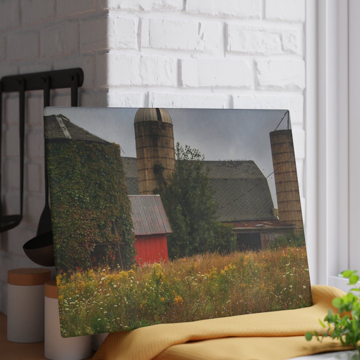 U R There Photography Silos of Otisville Rustic Farmhouse Tempered-Glass Cutting Board