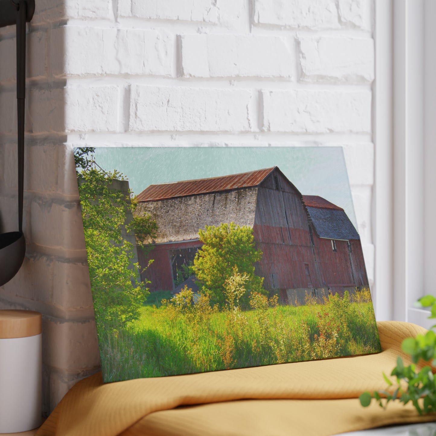 U R There Photography Leslie Road Red II Rustic Farmhouse Tempered-Glass Cutting Board