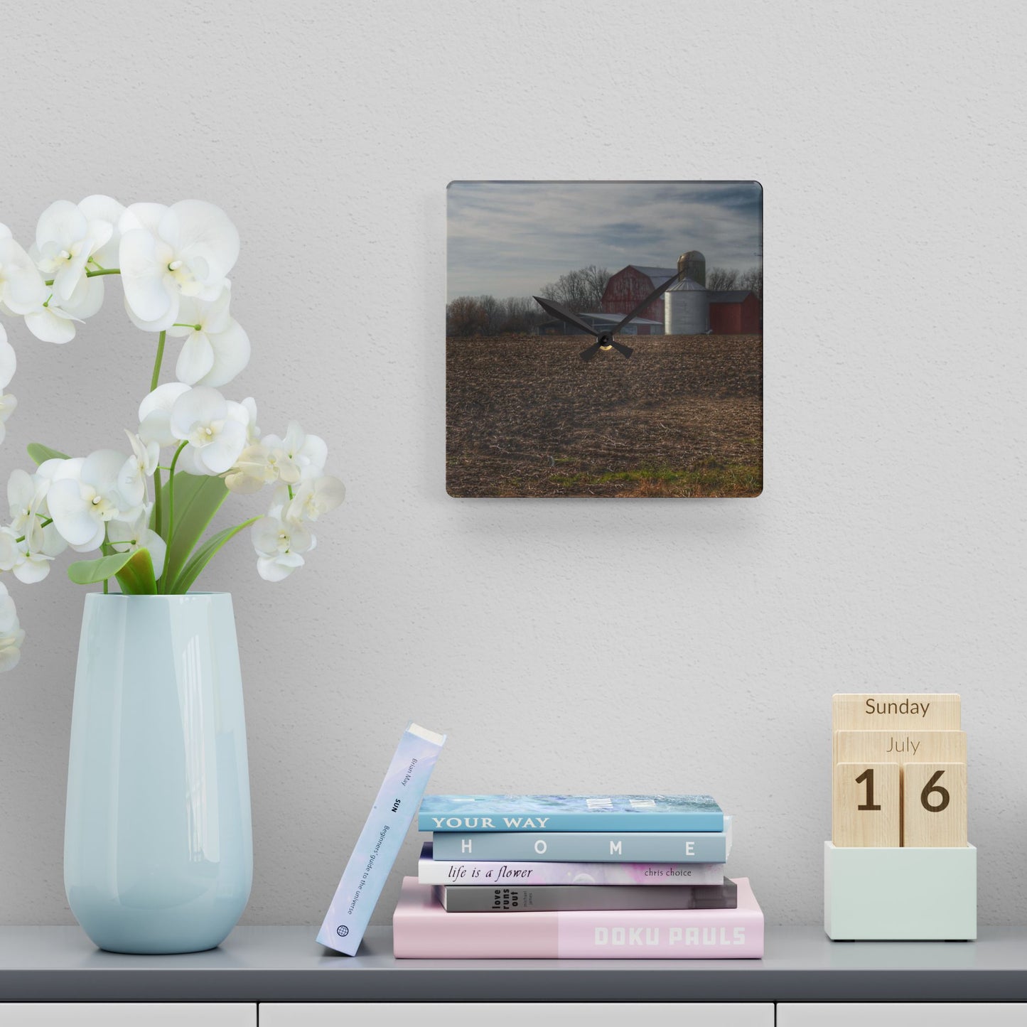 U R There Photography Cumber Road Red II Rustic Farmhouse Acrylic Analog Wall Clock
