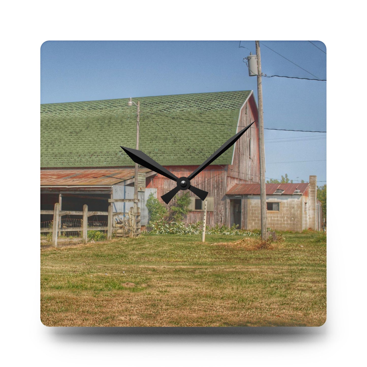 U R There Photography Farrand Road Red with Corral Rustic Farmhouse Acrylic Analog Wall Clock