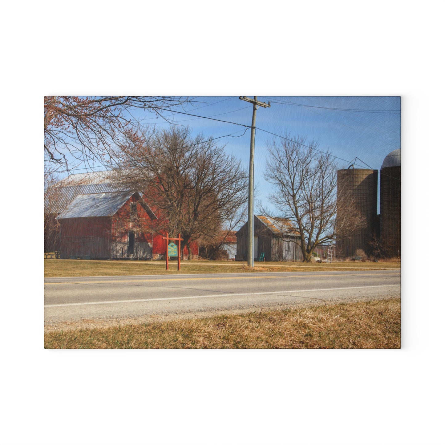 U R There Photography Otter Lake Centennial Reds Rustic Farmhouse Tempered-Glass Cutting Board