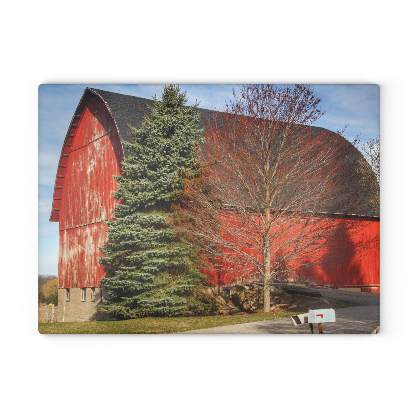 U R There Photography West Sutton Road Red Rustic Farmhouse Tempered-Glass Cutting Board