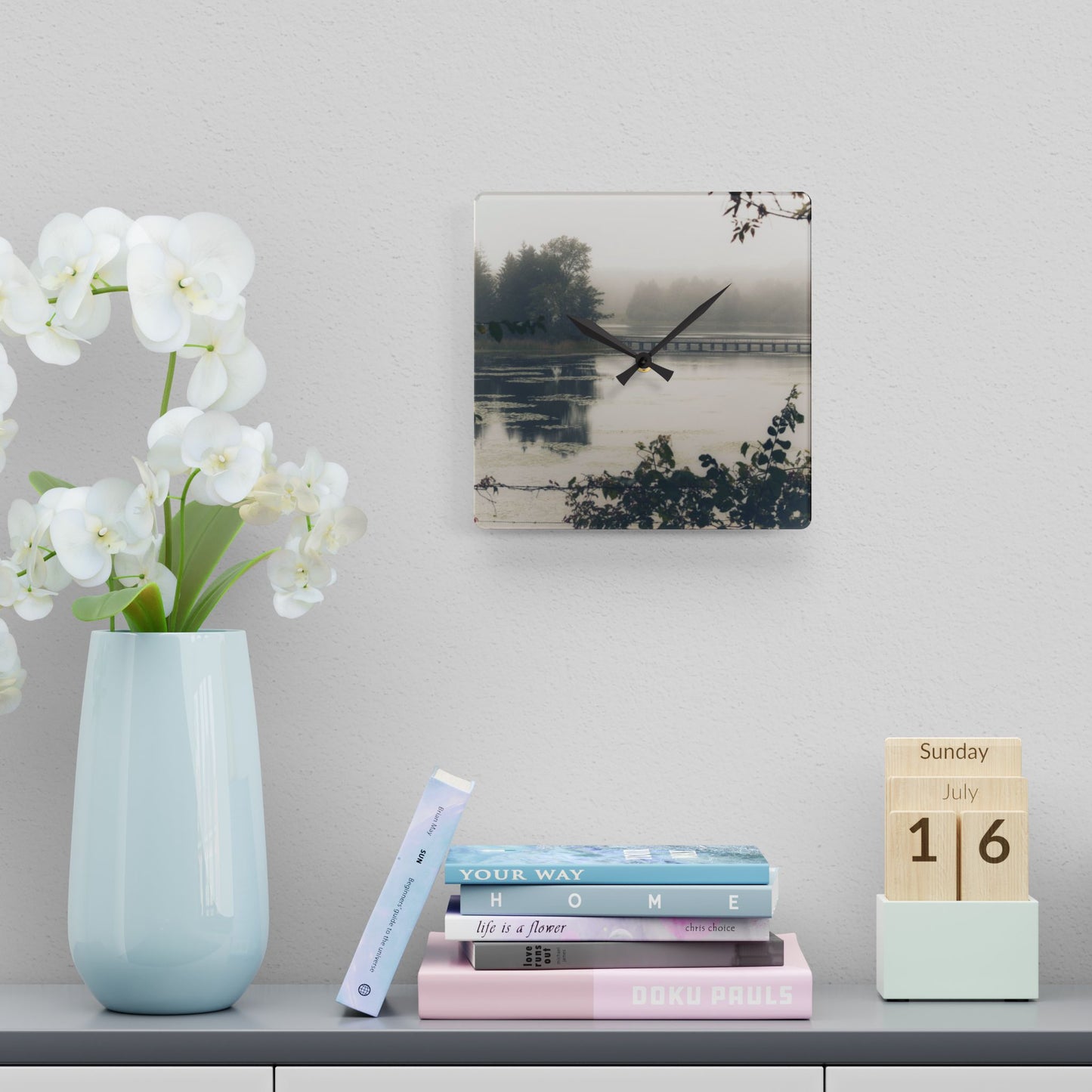 U R There Photography Bridge in Fog Rustic Farmhouse Acrylic Analog Wall Clock