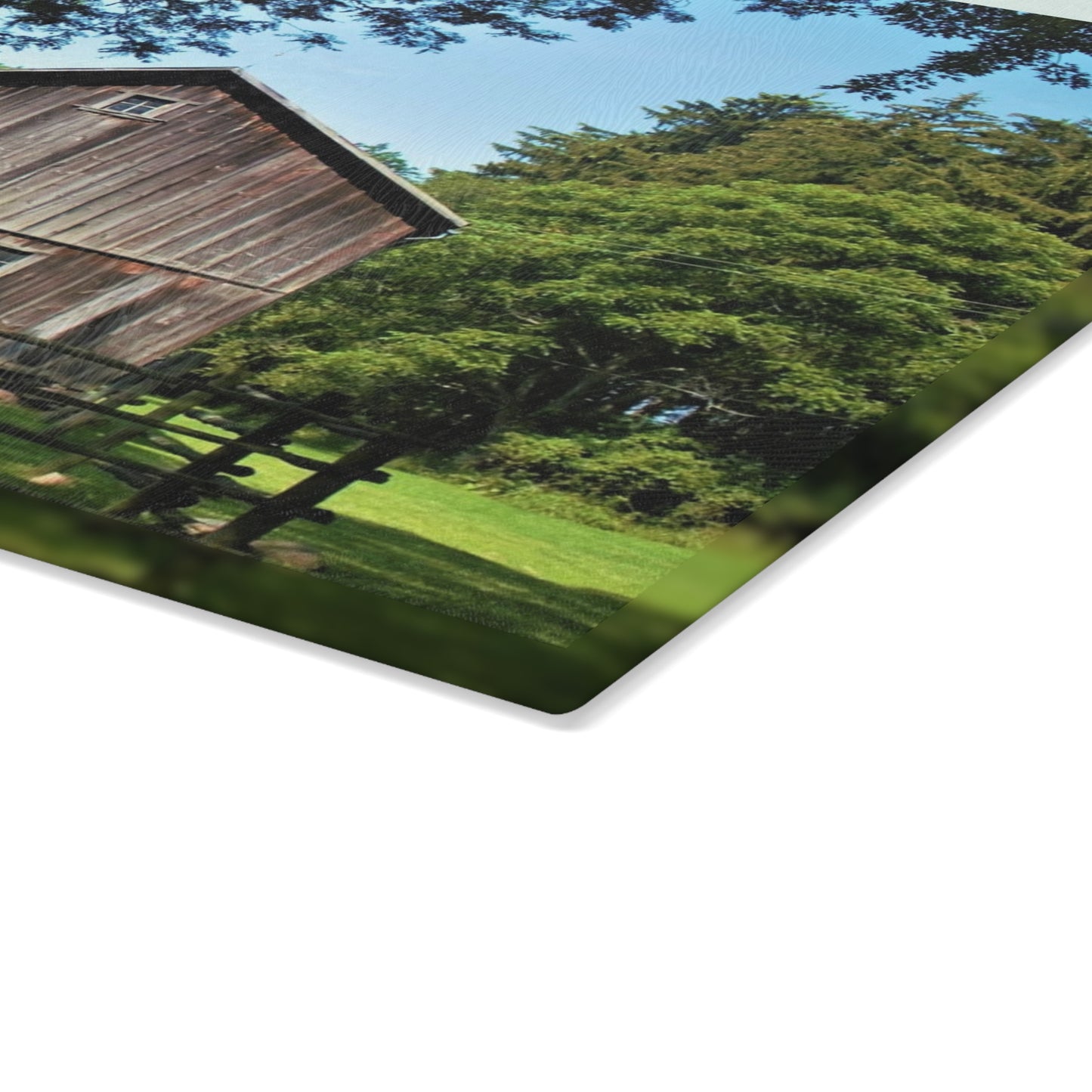 U R There Photography Otisville Grey Rustic Farmhouse Tempered-Glass Cutting Board