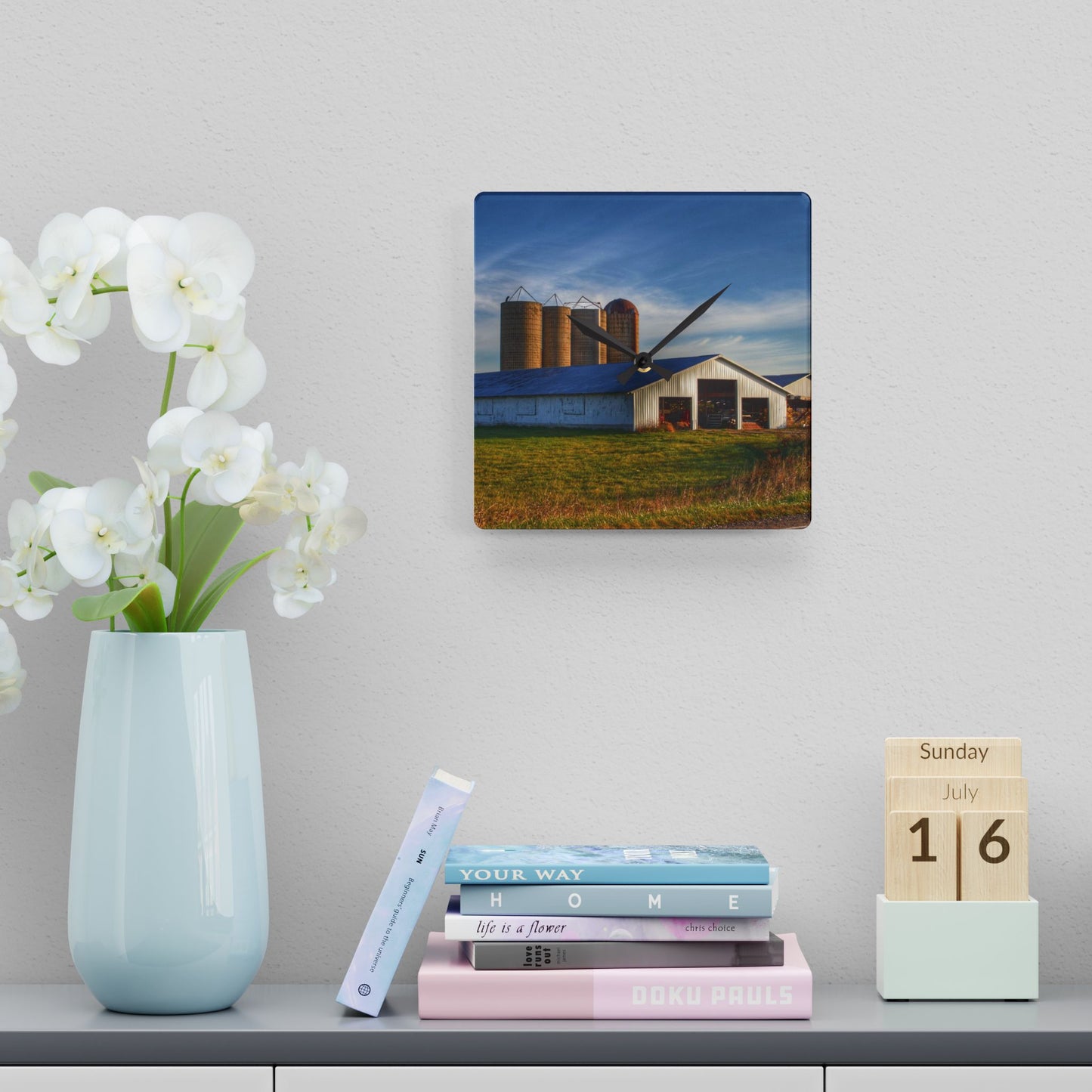 Rustic Farmhouse Wall Clock featuring Peck White and Silos