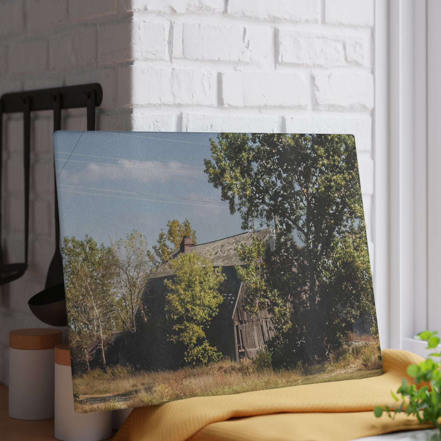 U R There Photography Barnes Road Grey Rustic Farmhouse Tempered-Glass Cutting Board