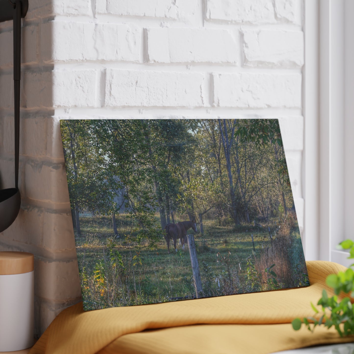 U R There Photography Chestnut Horse Among the Trees Rustic Farmhouse Tempered-Glass Cutting Board
