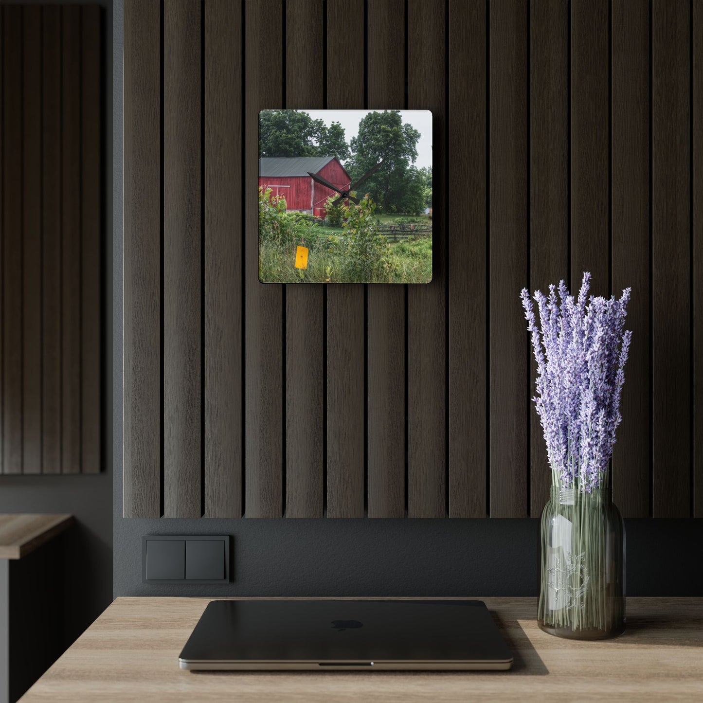 U R There Photography Clifford Road Alpaca Barn Rustic Farmhouse Acrylic Analog Wall Clock