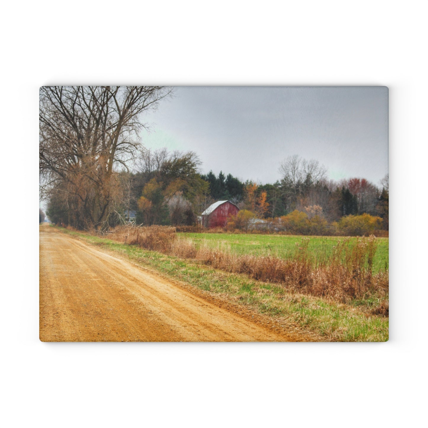 U R There Photography Stone Road Red Rustic Farmhouse Tempered-Glass Cutting Board