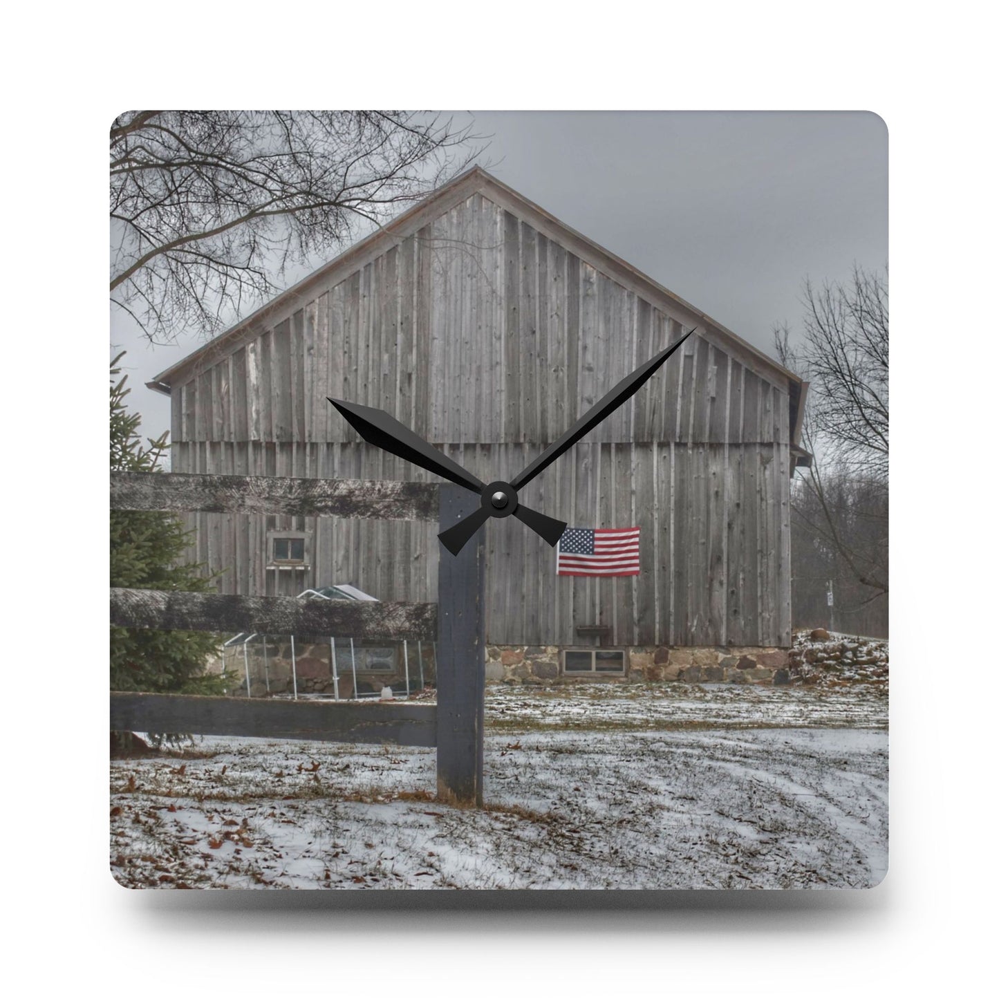 U R There Photography Sutton Road Patriot Grey I Rustic Farmhouse Acrylic Analog Wall Clock